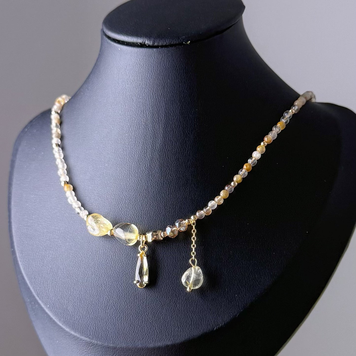 Handmade Yellow Citrine Crystal Necklace Multi Strap Bracelet