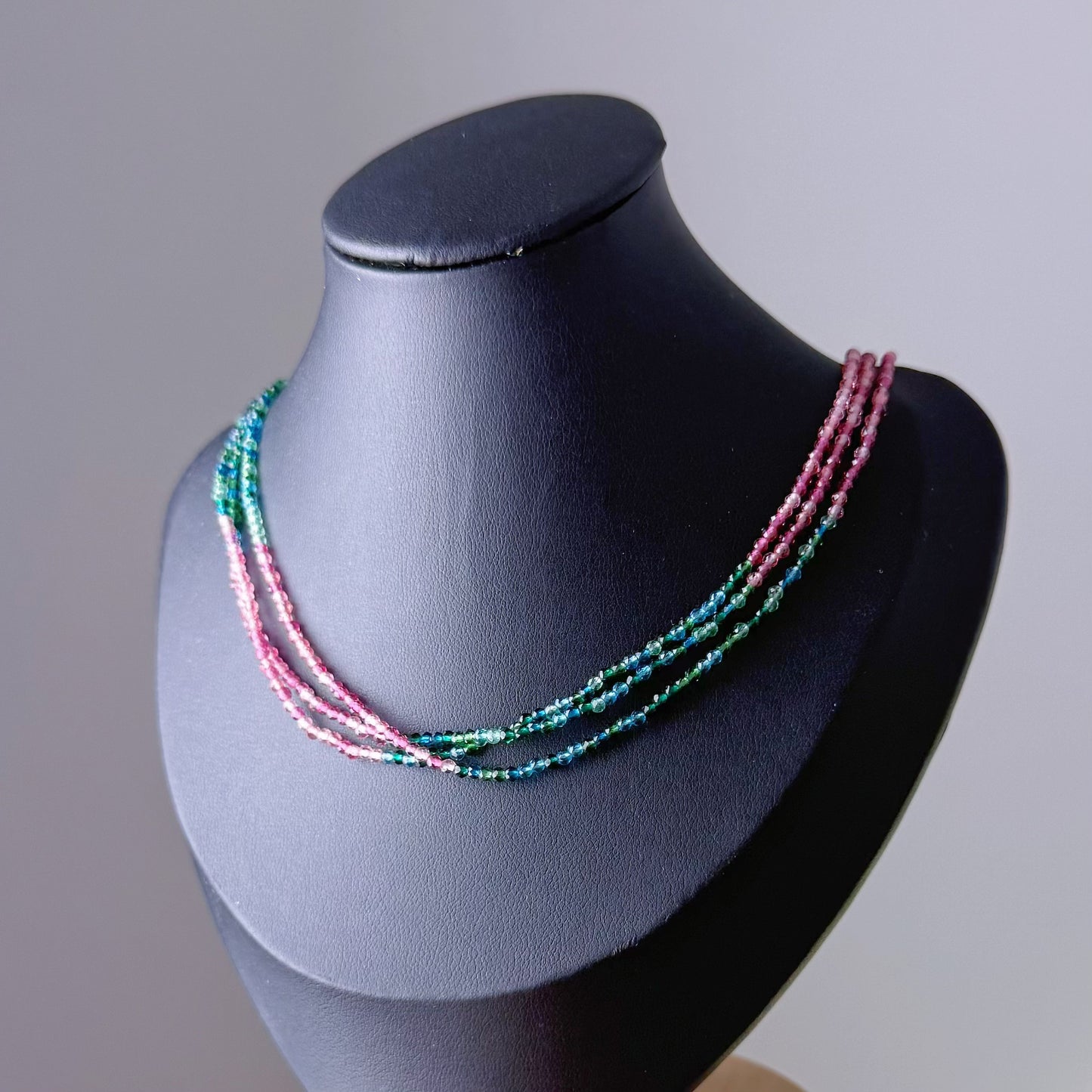 Handmade Pink and Green Mini Beads Multi Strap Necklace