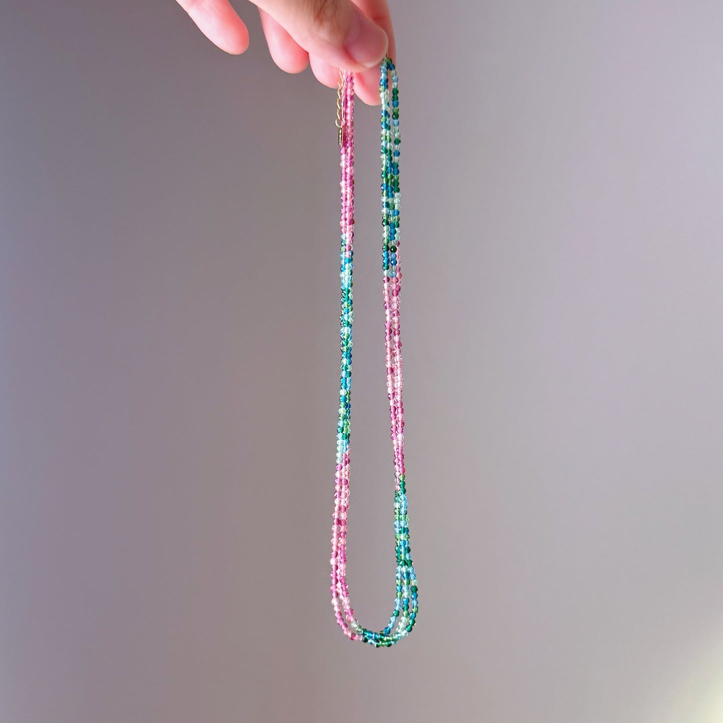 Handmade Pink and Green Mini Beads Multi Strap Necklace