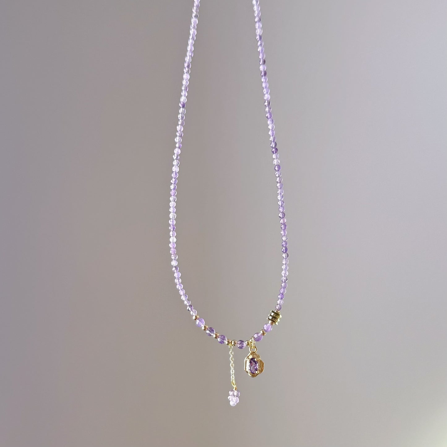 Handmade Purple Amethyst Crystal Mini Pendant Necklace Multi Strap Bracelet