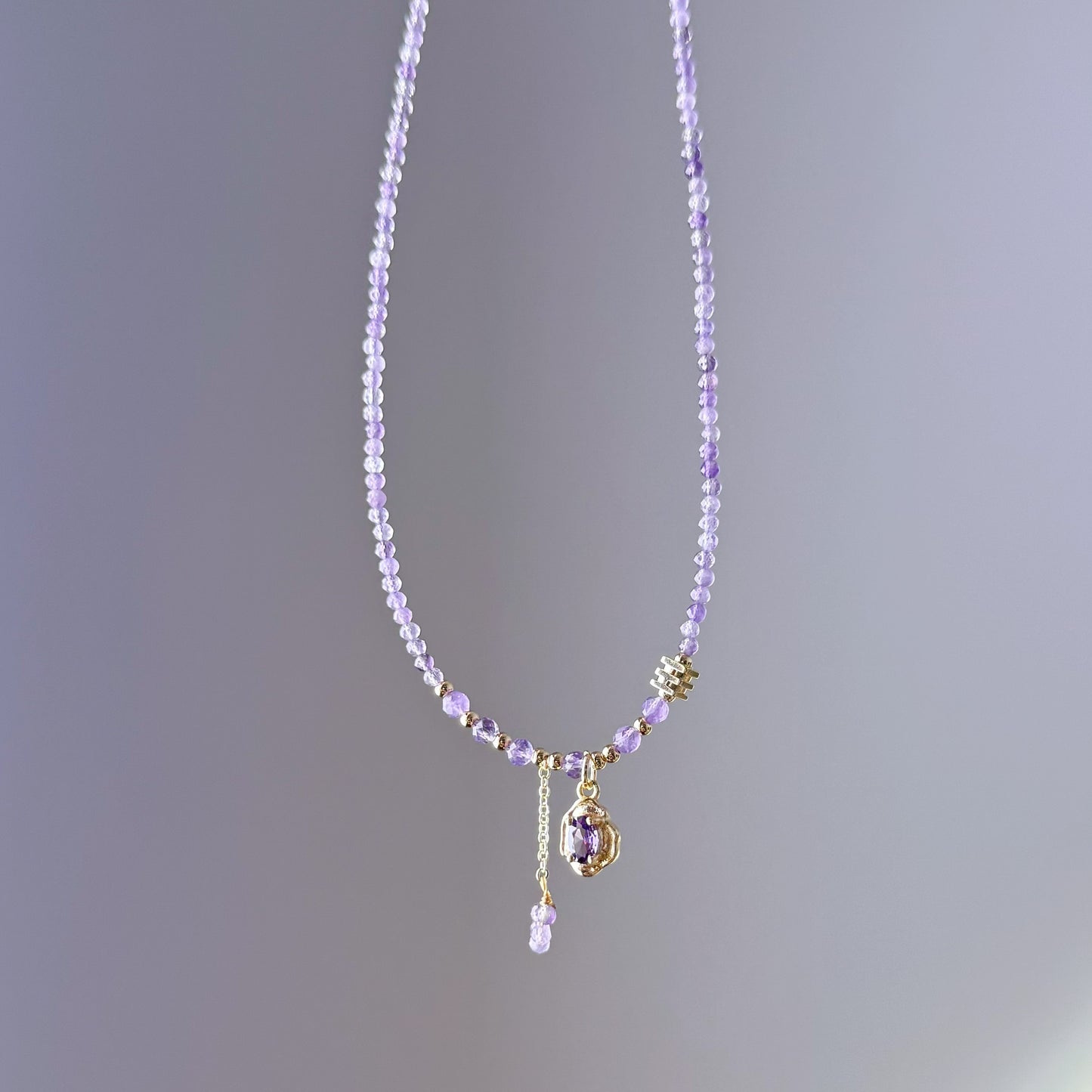 Handmade Purple Amethyst Crystal Mini Pendant Necklace Multi Strap Bracelet