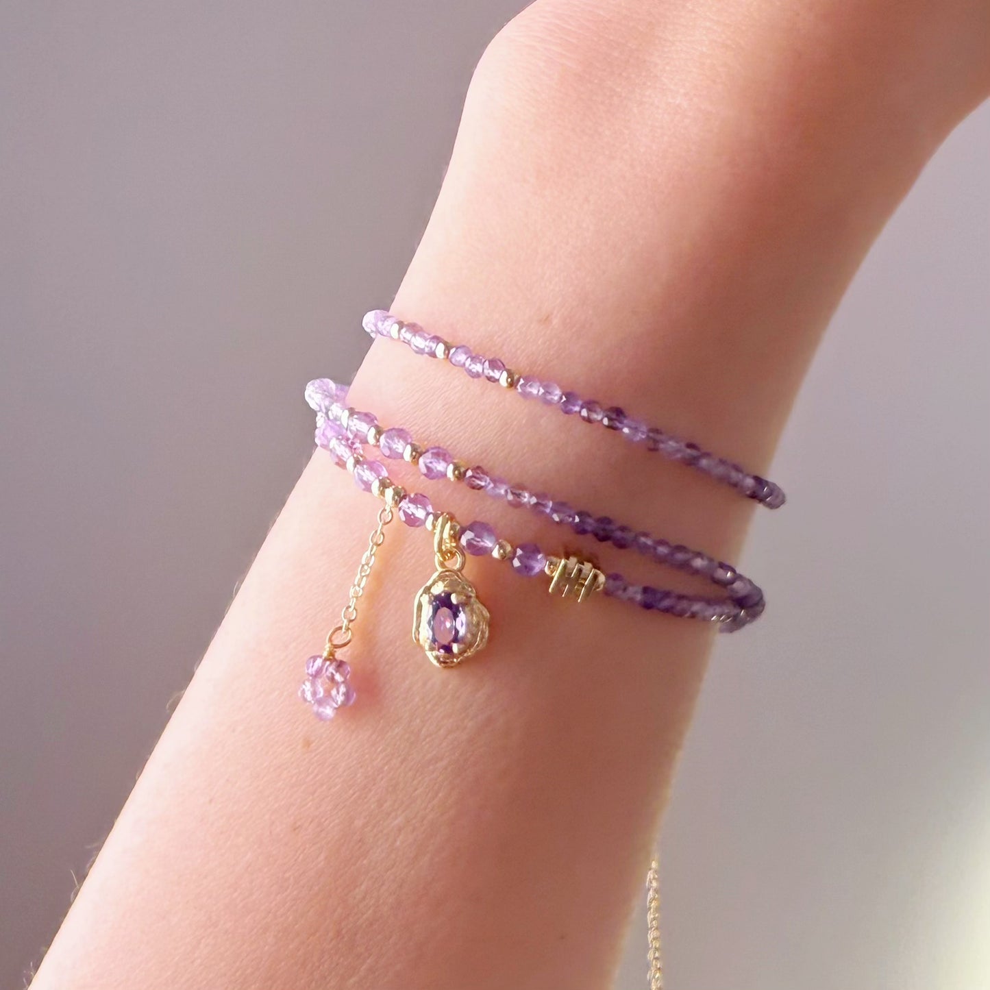 Handmade Purple Amethyst Crystal Mini Pendant Necklace Multi Strap Bracelet