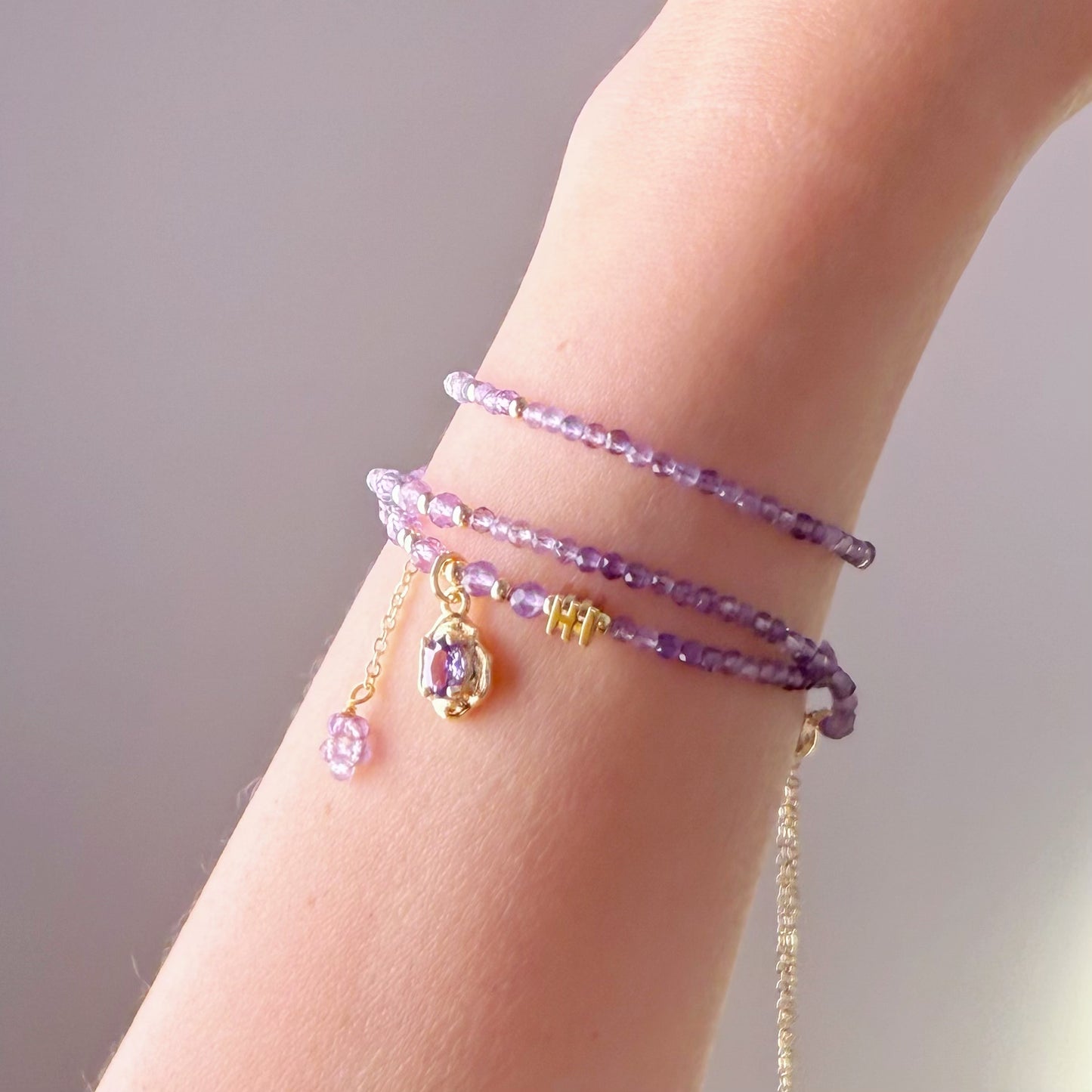 Handmade Purple Amethyst Crystal Mini Pendant Necklace Multi Strap Bracelet