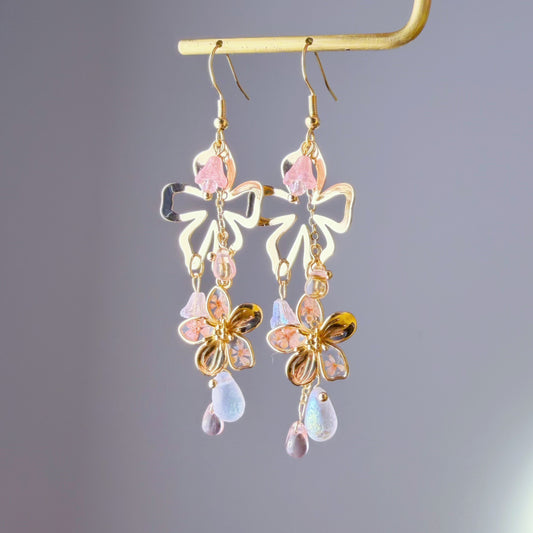 Handmade Pink Pressed Flowers Cherry Blossom Sakura Dangle Earrings