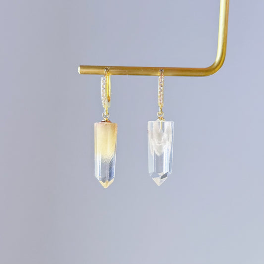 Handmade Natural Phantom Quartz Crystal Hinged Earrings