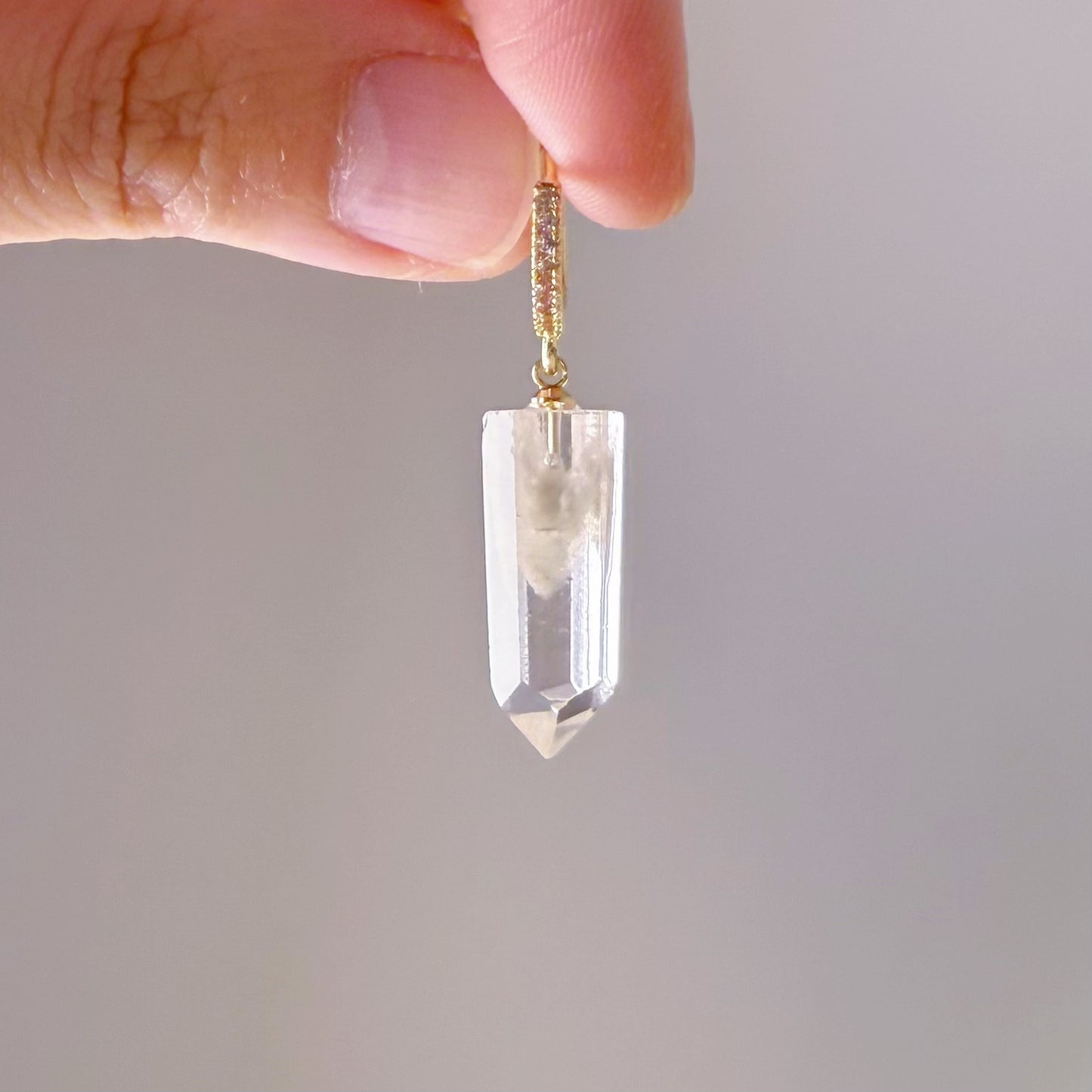 Handmade Natural Phantom Quartz Crystal Hinged Earrings