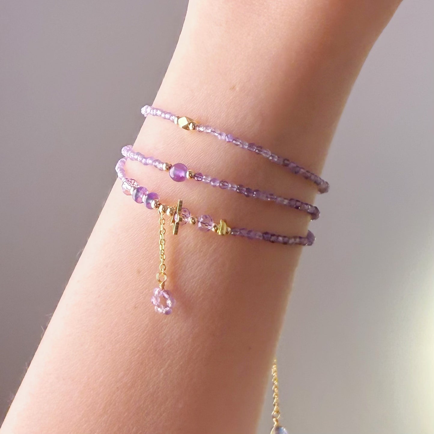 Handmade Lavender Purple Amethyst Crystal Necklace Multi Strap Bracelet