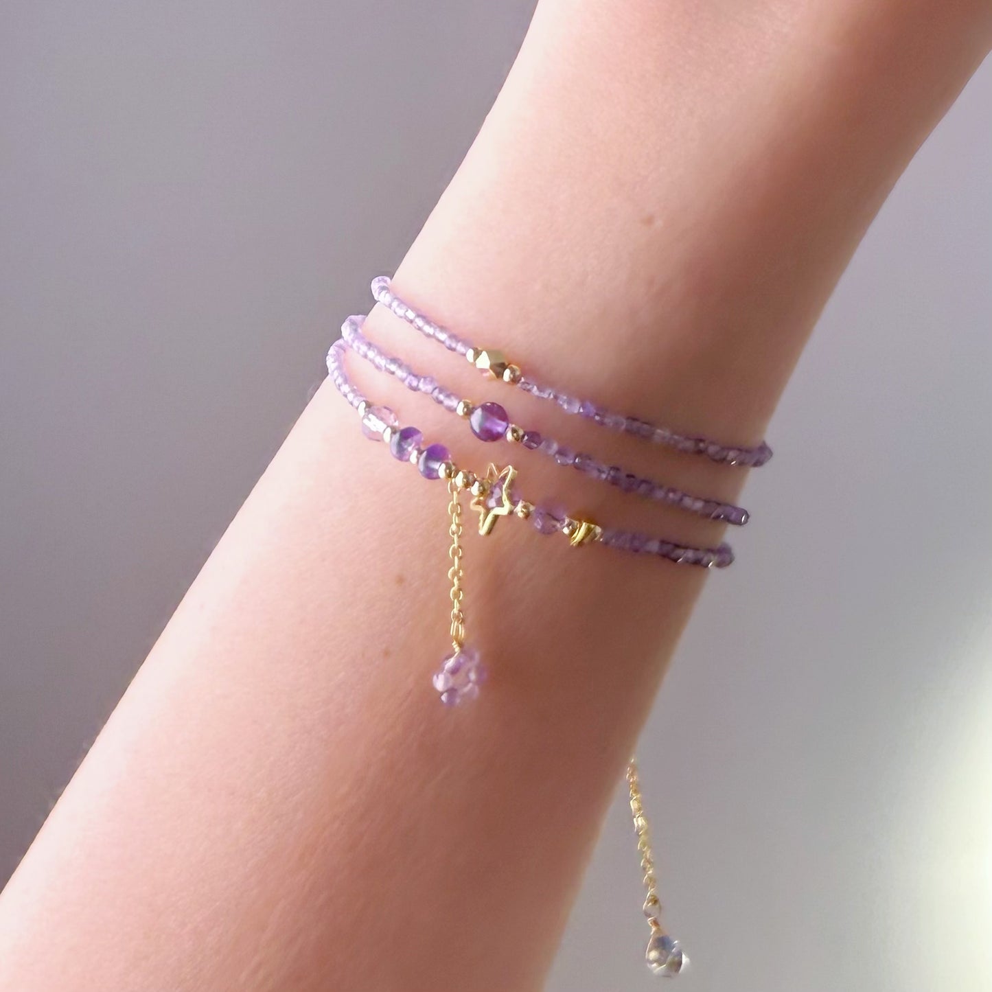 Handmade Lavender Purple Amethyst Crystal Necklace Multi Strap Bracelet