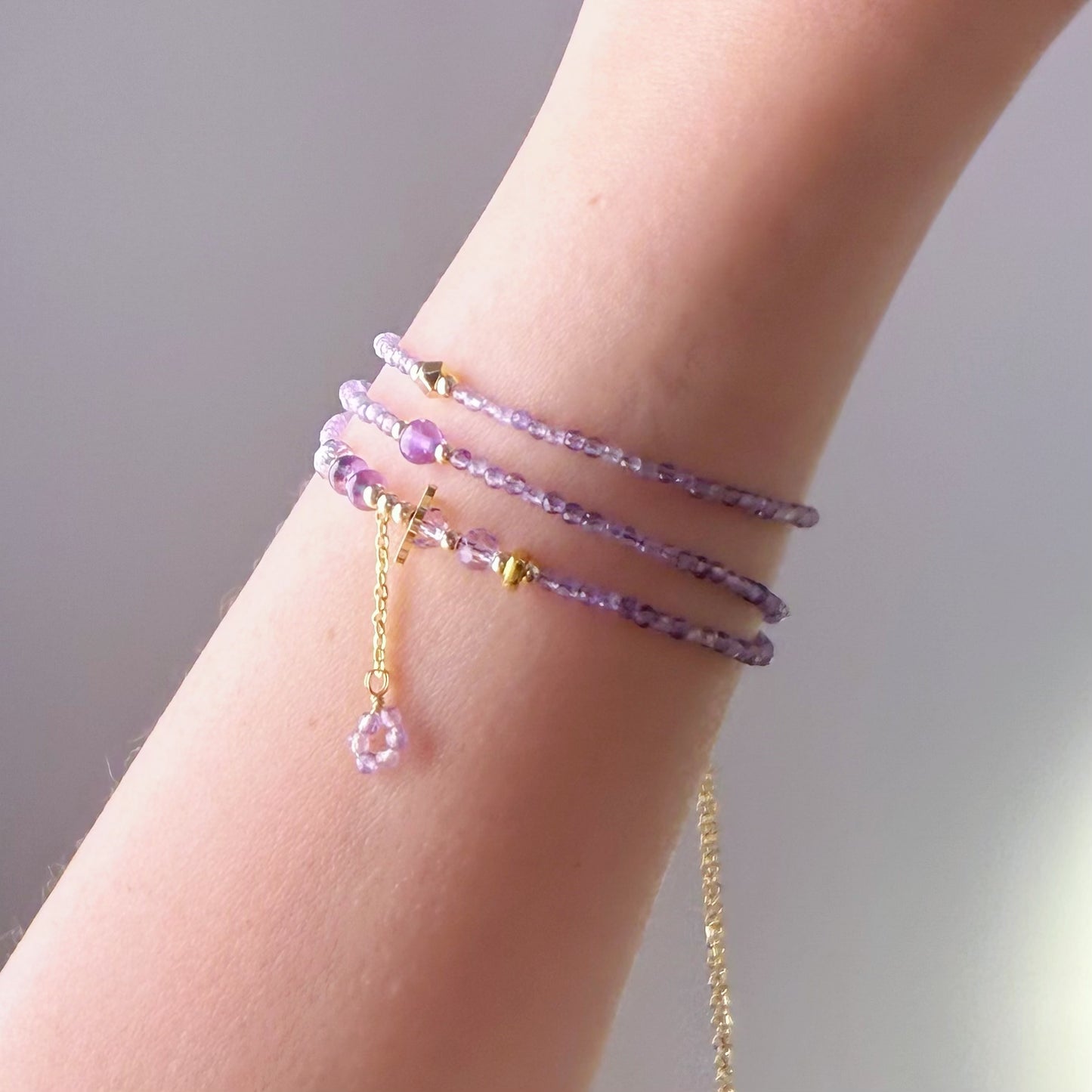 Handmade Lavender Purple Amethyst Crystal Necklace Multi Strap Bracelet
