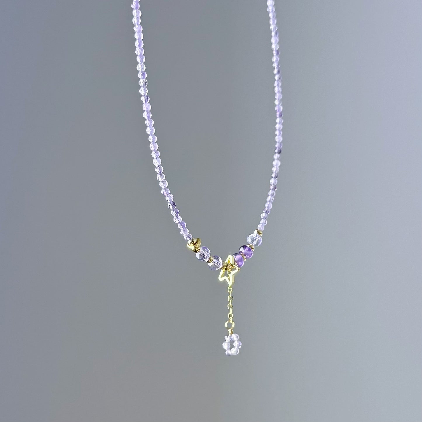 Handmade Lavender Purple Amethyst Crystal Necklace Multi Strap Bracelet