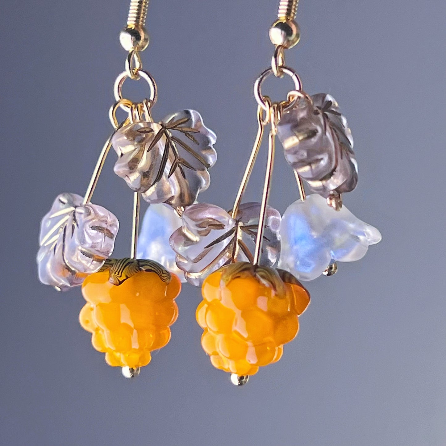 Handcraft Glass Yellow Cloudberry Earrings-Ninaouity