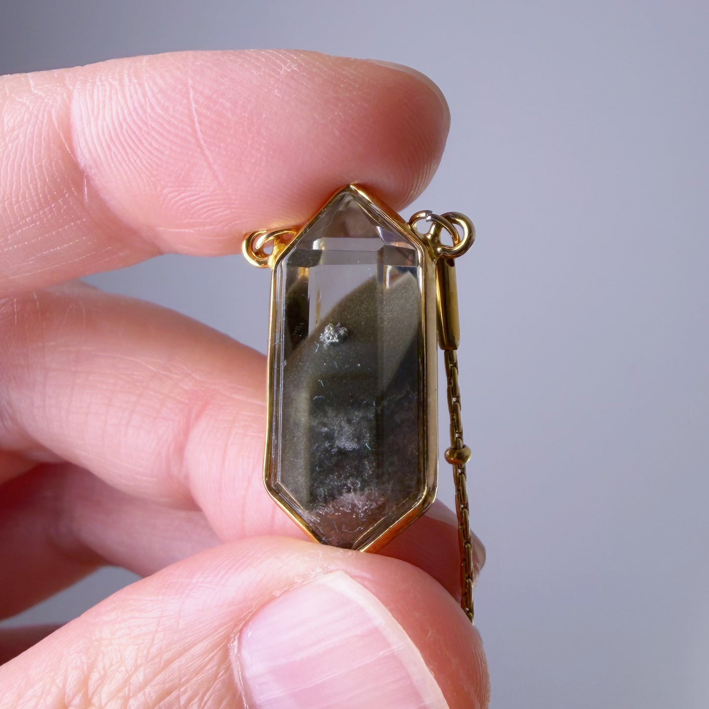 Quartzberry - Natural Dark Green Phantom Quartz Crystal Necklace - One-of-a-kind