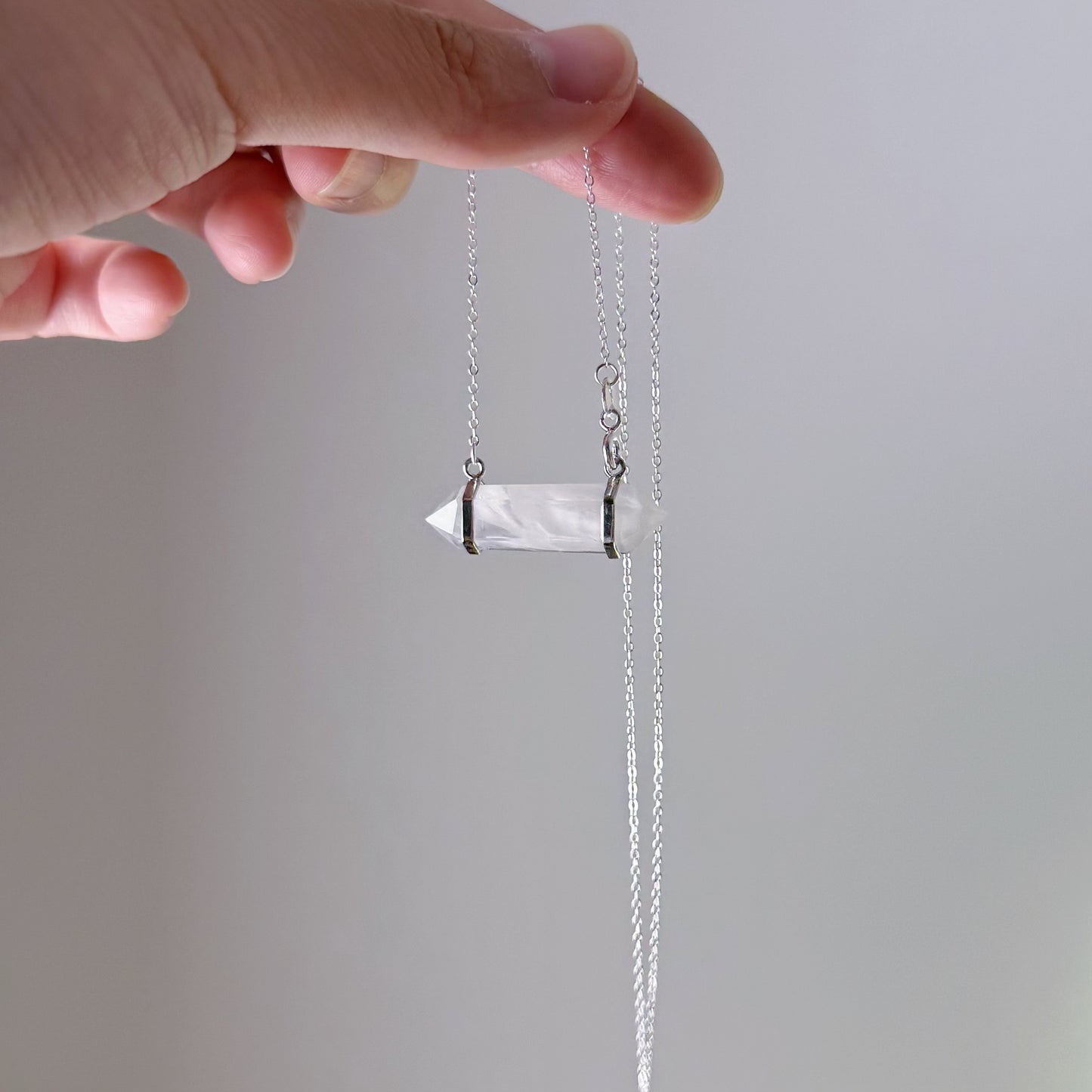 Handmade White Rutilated Quartz 'Rabbit Hair' Double Terminated Crystal Necklace