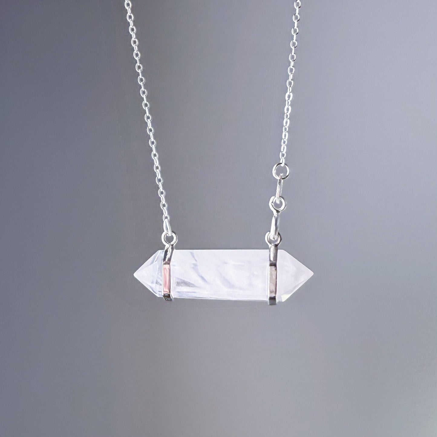 Handmade White Rutilated Quartz 'Rabbit Hair' Double Terminated Crystal Necklace