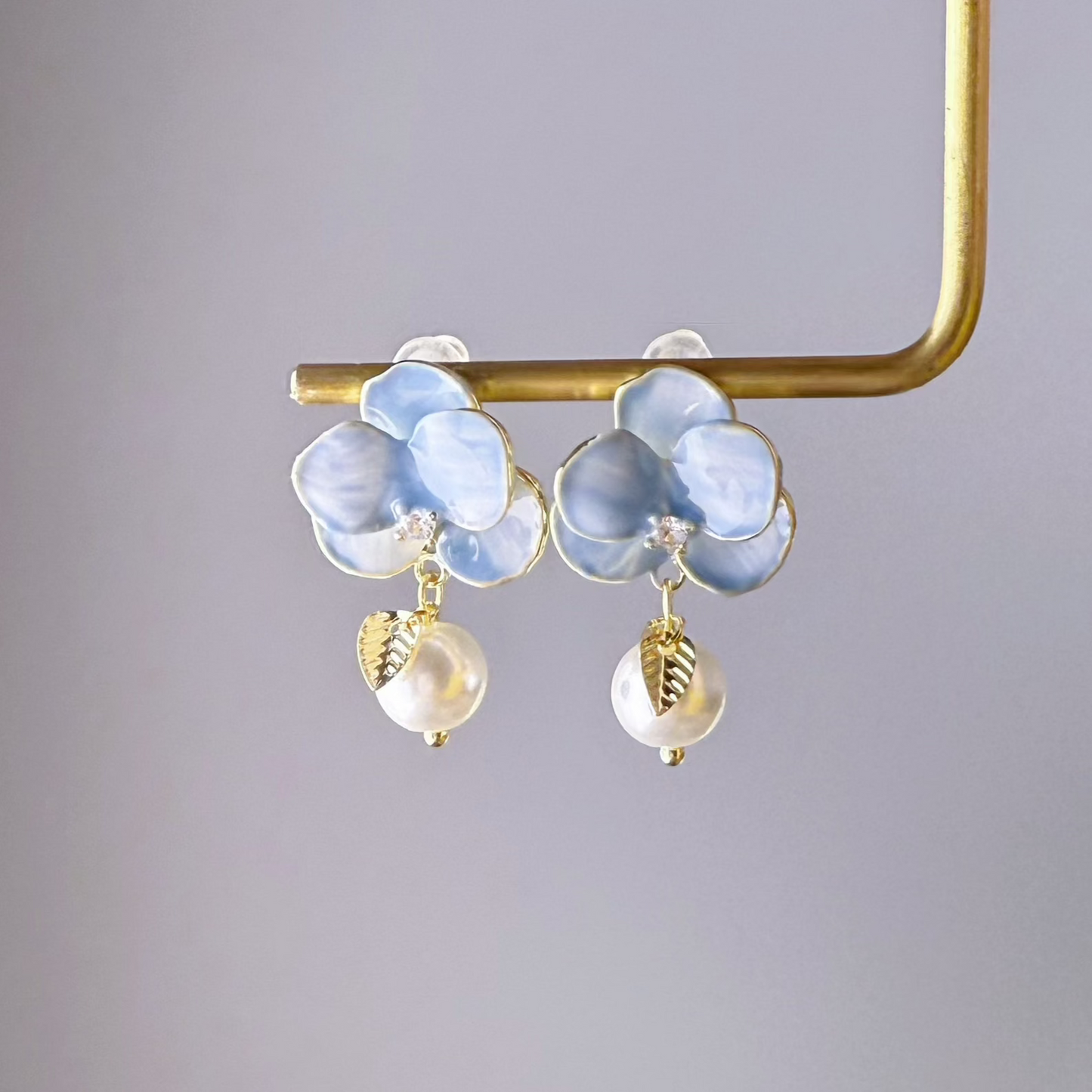 Blue Pansies Flowers Earrings