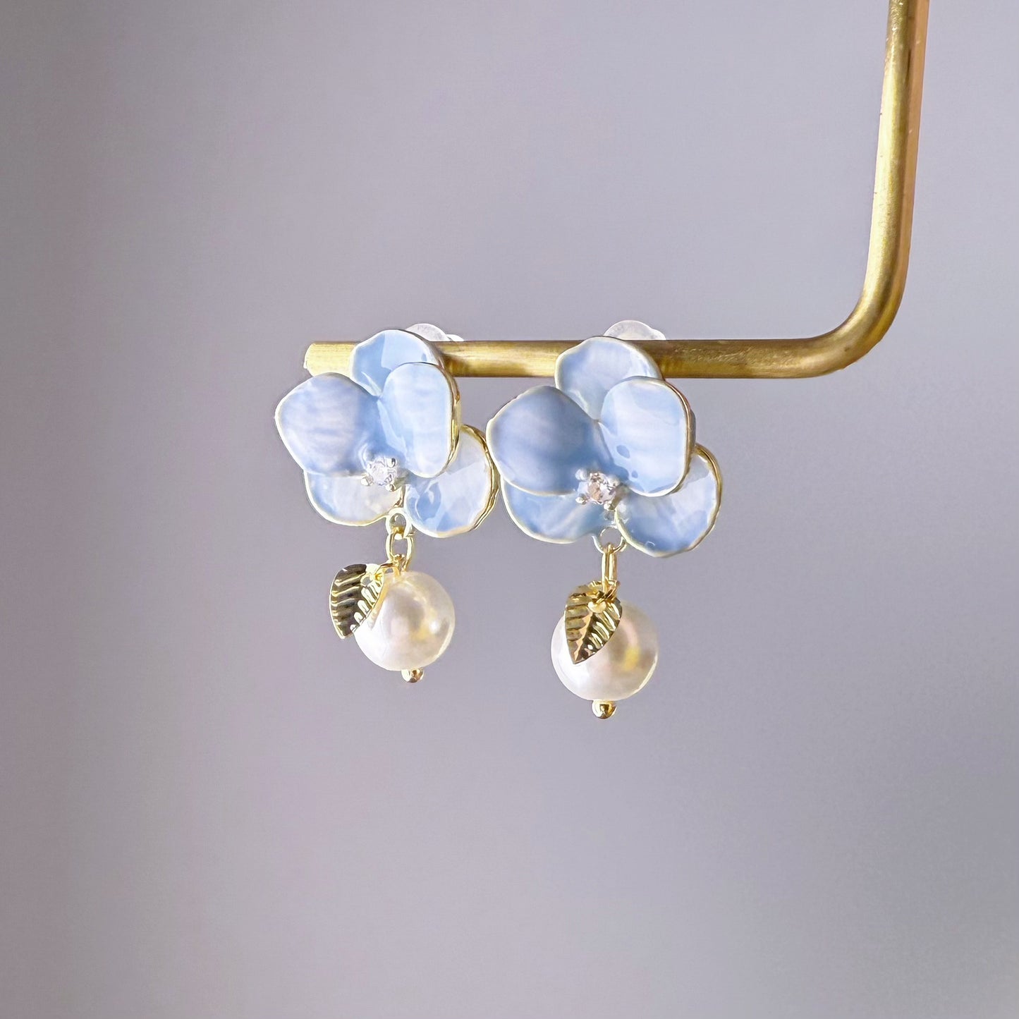 Blue Pansies Flowers Earrings