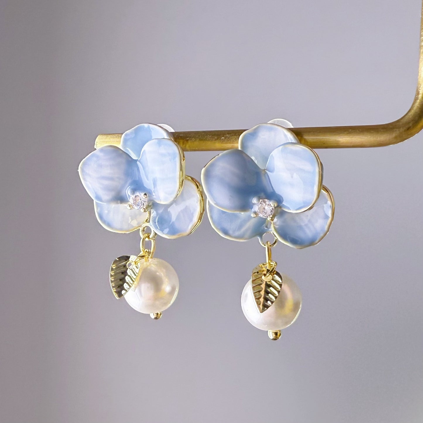 Blue Pansies Flowers Earrings