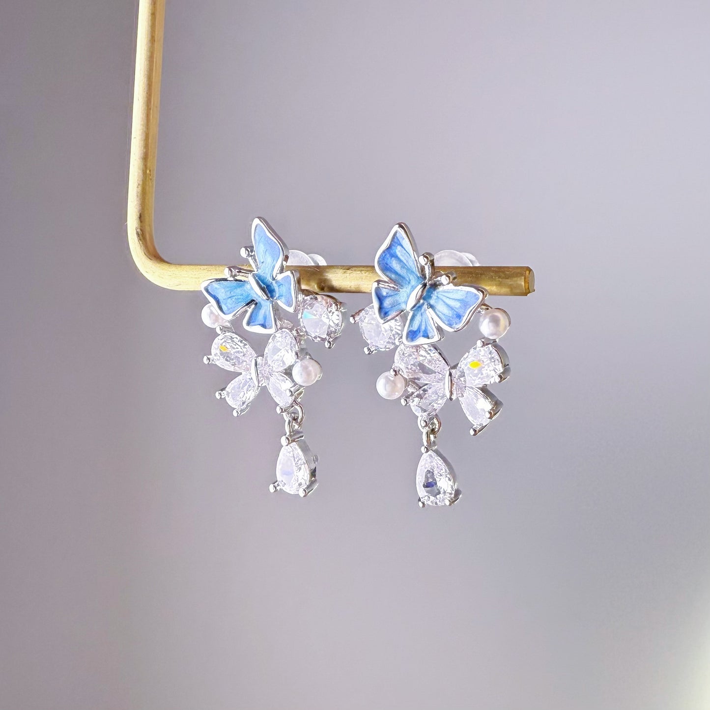 Blue Butterfly with Crystal Butterfly Earrings