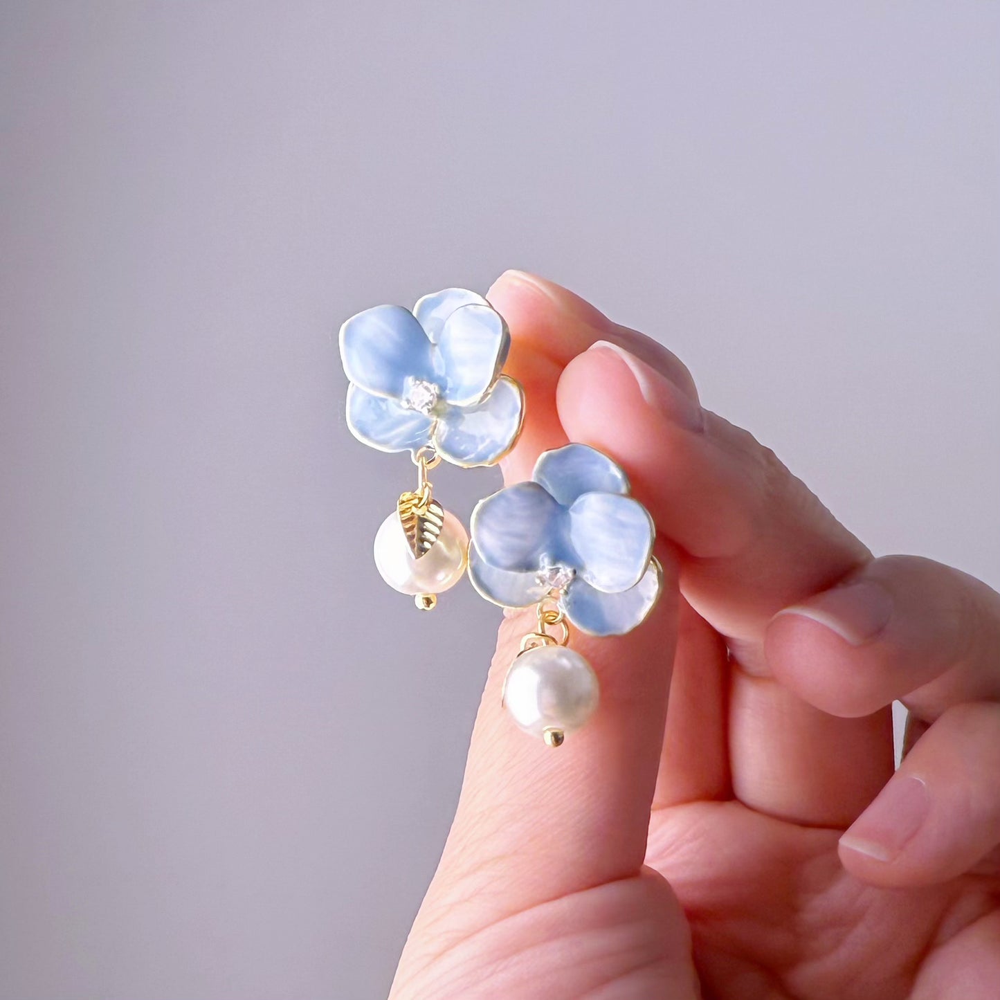 Blue Pansies Flowers Earrings