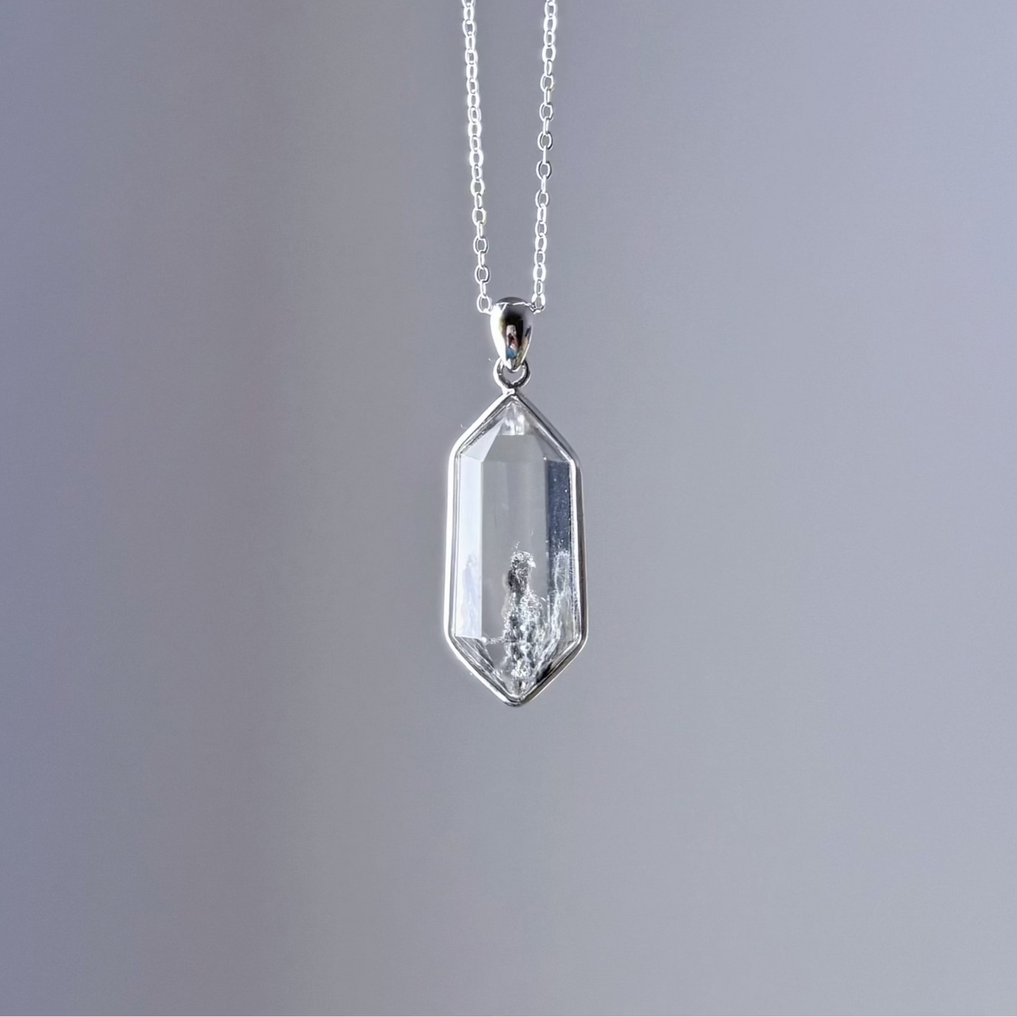 Handmade Phantom Quartz Double Terminated Crystal Pendant Necklace