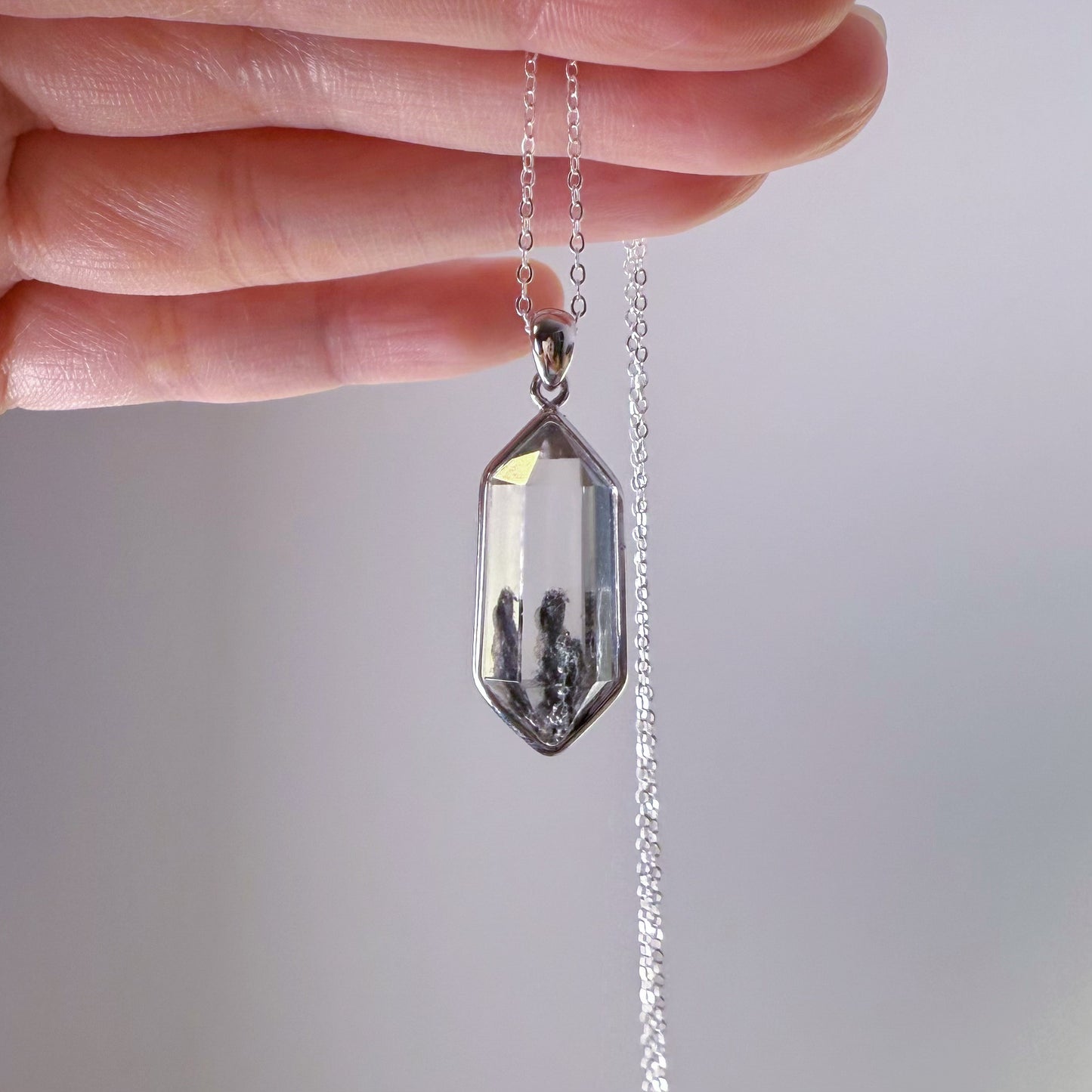 Handmade Phantom Quartz Double Terminated Crystal Pendant Necklace