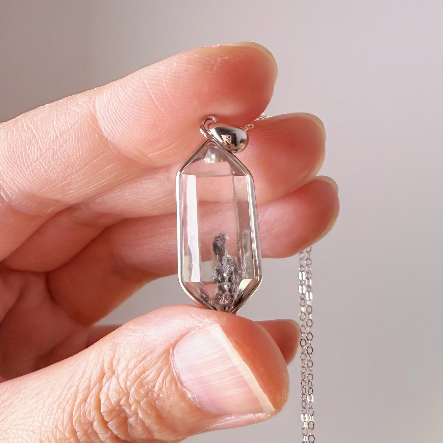 Handmade Phantom Quartz Double Terminated Crystal Pendant Necklace
