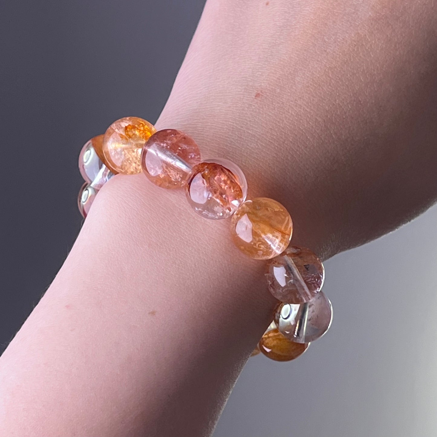 Root Chakra Hematoid Orange Fire Quartz Crystal Bead Bracelet-Ninaouity