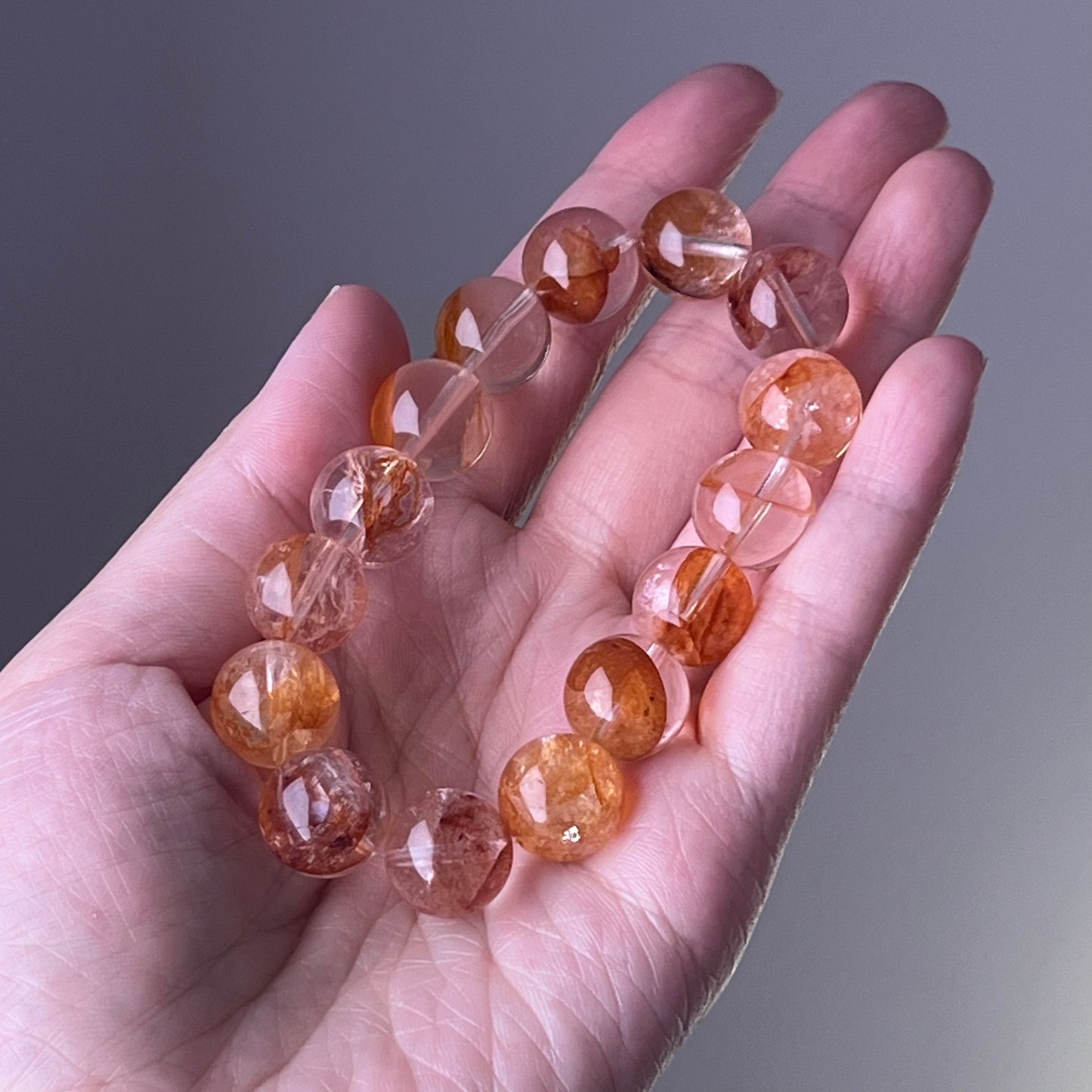 Root Chakra Hematoid Orange Fire Quartz Crystal Bead Bracelet-Ninaouity