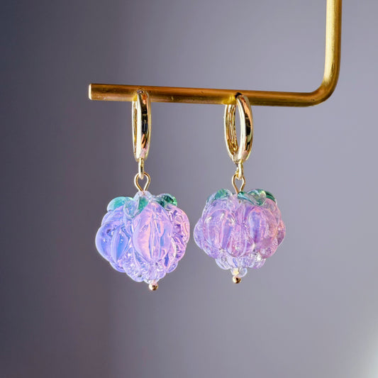 Handmade Lampwork Glass Purple Raspberries Hoop Earrings