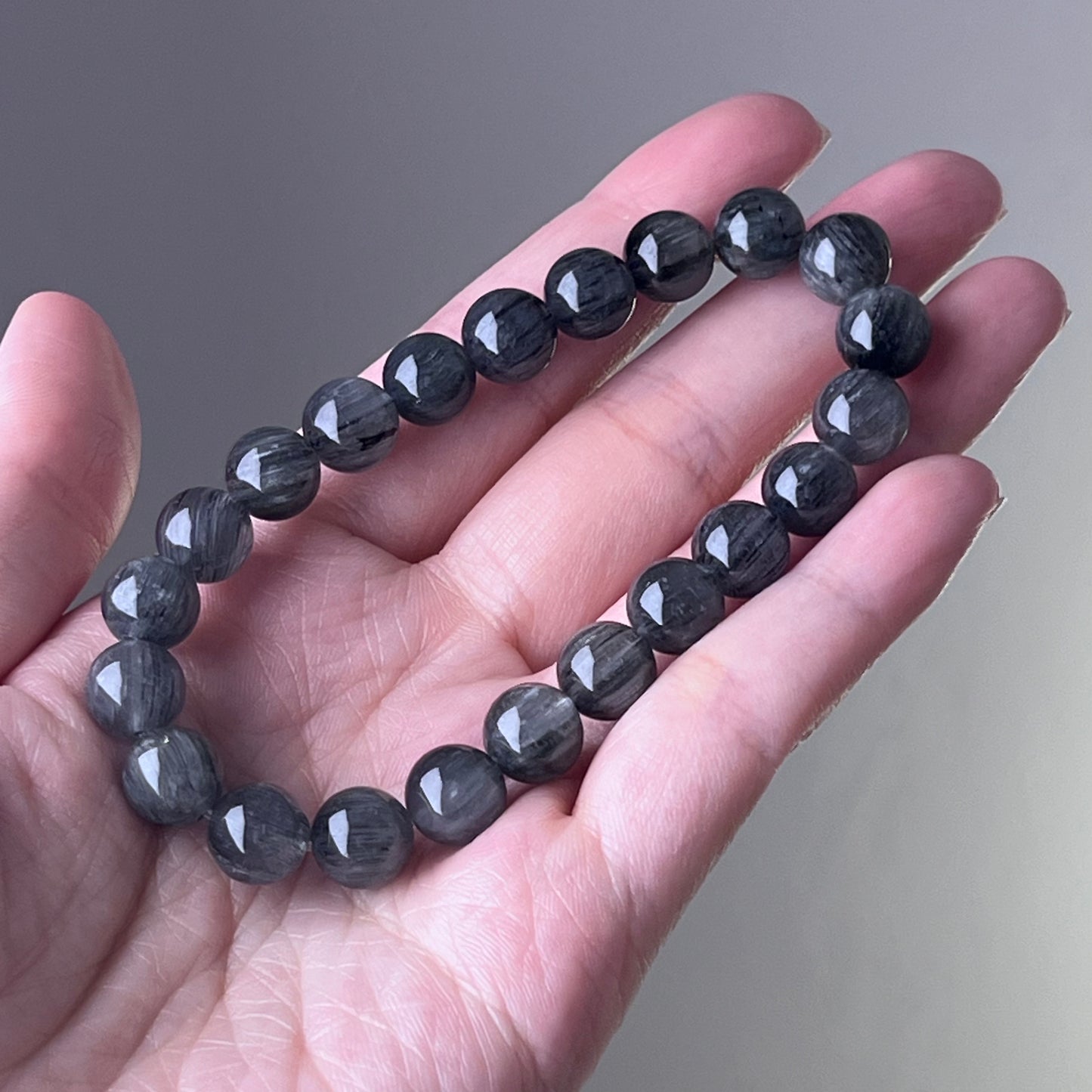 All Chakra Dark Grey Rutilated Quartz Crystal Bead Bracelet-Ninaouity