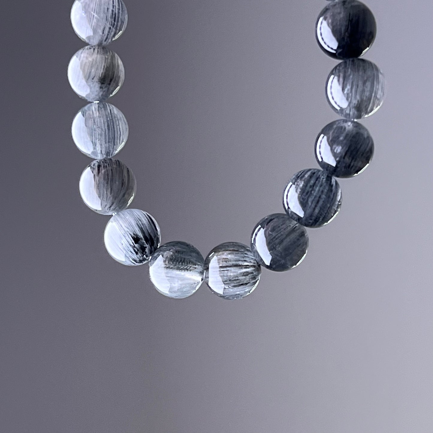 All Chakra Dark Grey Rutilated Quartz Crystal Bead Bracelet-Ninaouity