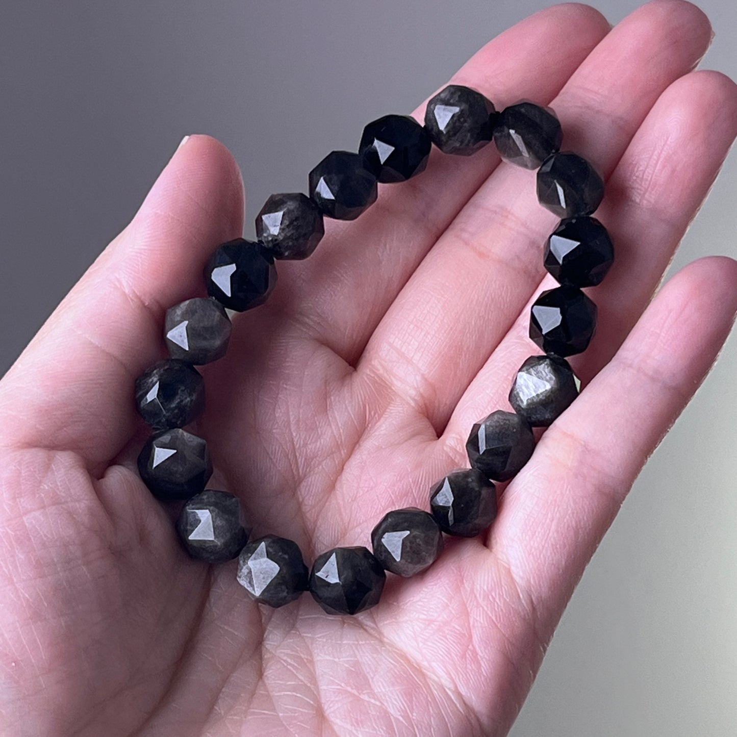 Third Eye Chakra Silver Sheen Obsidian Crystal Bracelet-Ninaouity