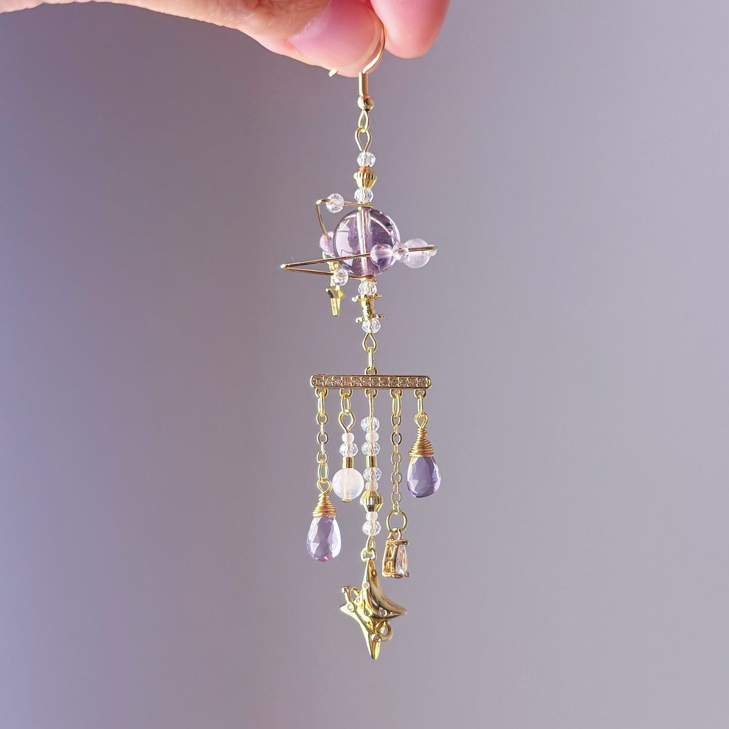 Purple Amethyst Planet Meteor Shower Celestial Earrings