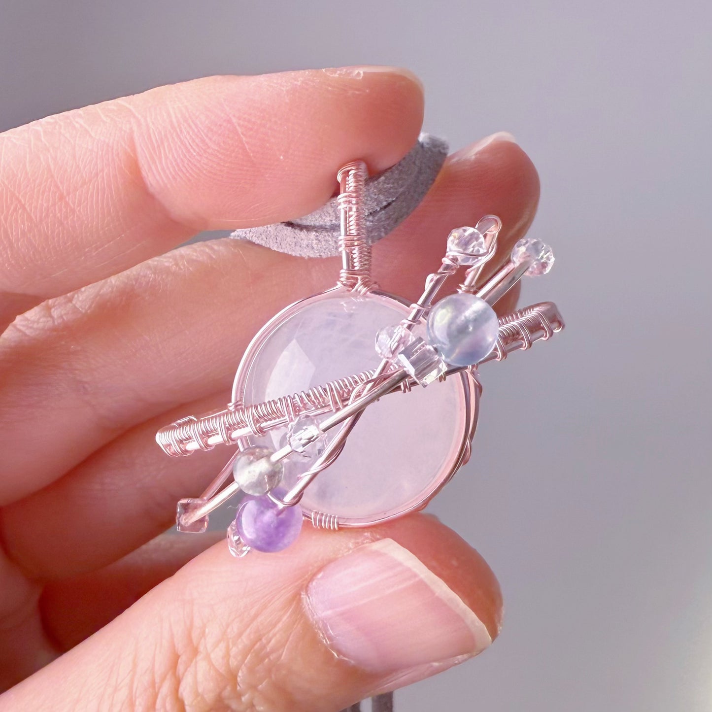 Planet - Natural Blue Needle Quartz Crystal Planet Wire Wrapped Necklace