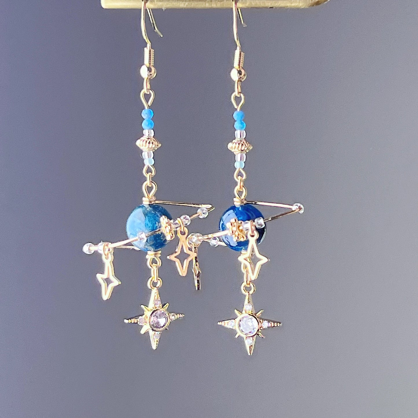 Green Apatite Planet and Stars Drop Earrings-Ninaouity