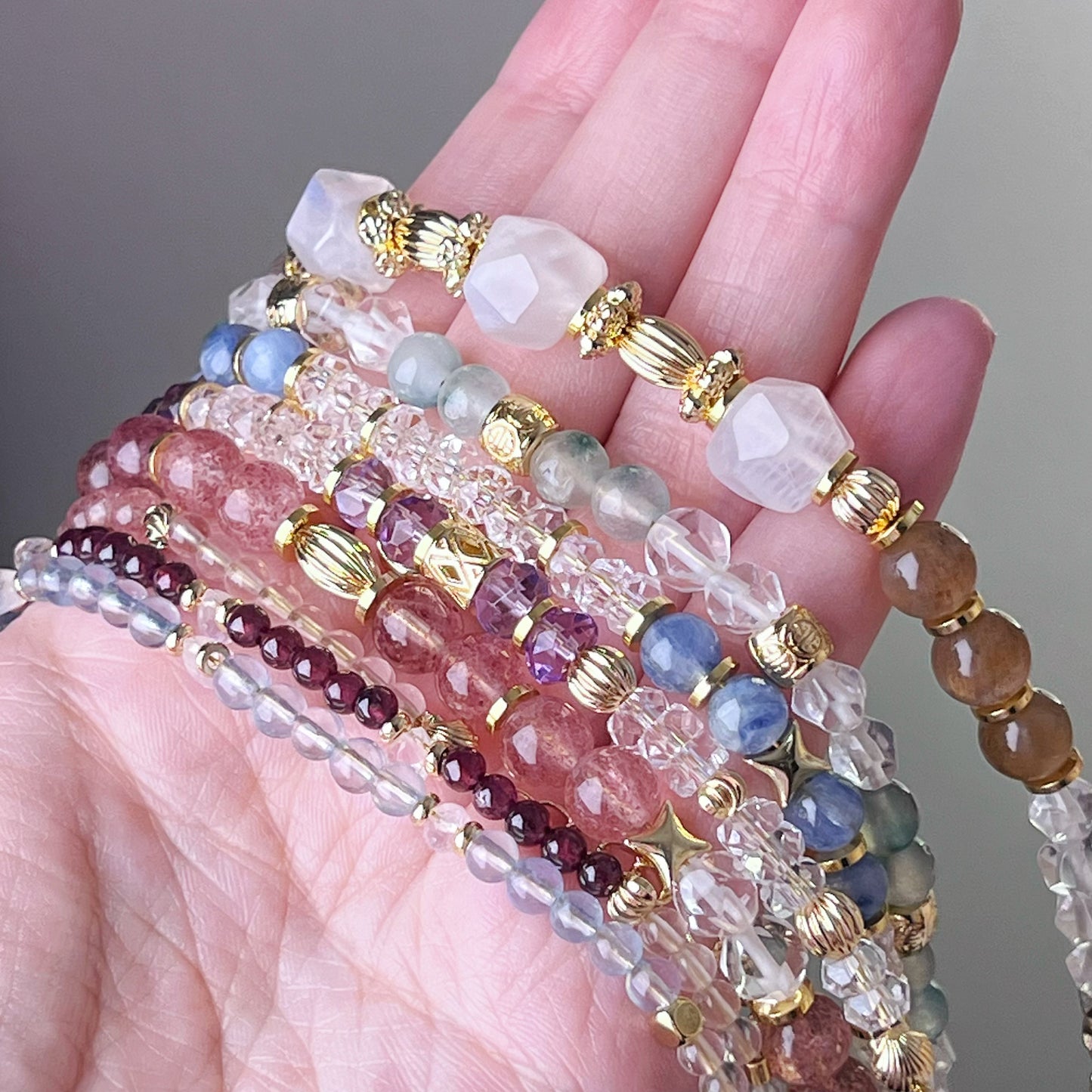 Kyanite and Clear Quartz with Moon Pendant Crystal Bracelet-Ninaouity