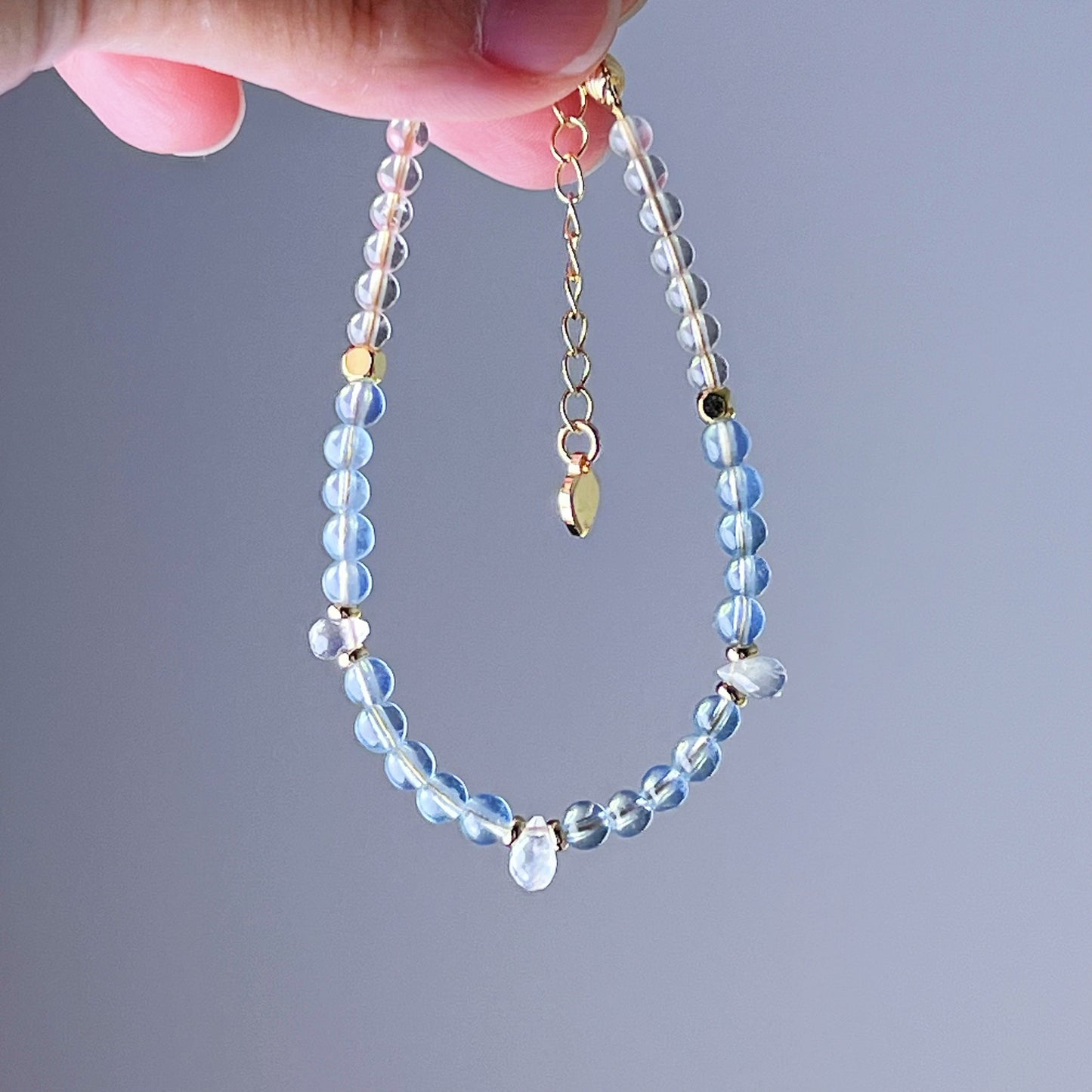Aquamarine and Blue Moonstone Crystal Bracelet-Ninaouity