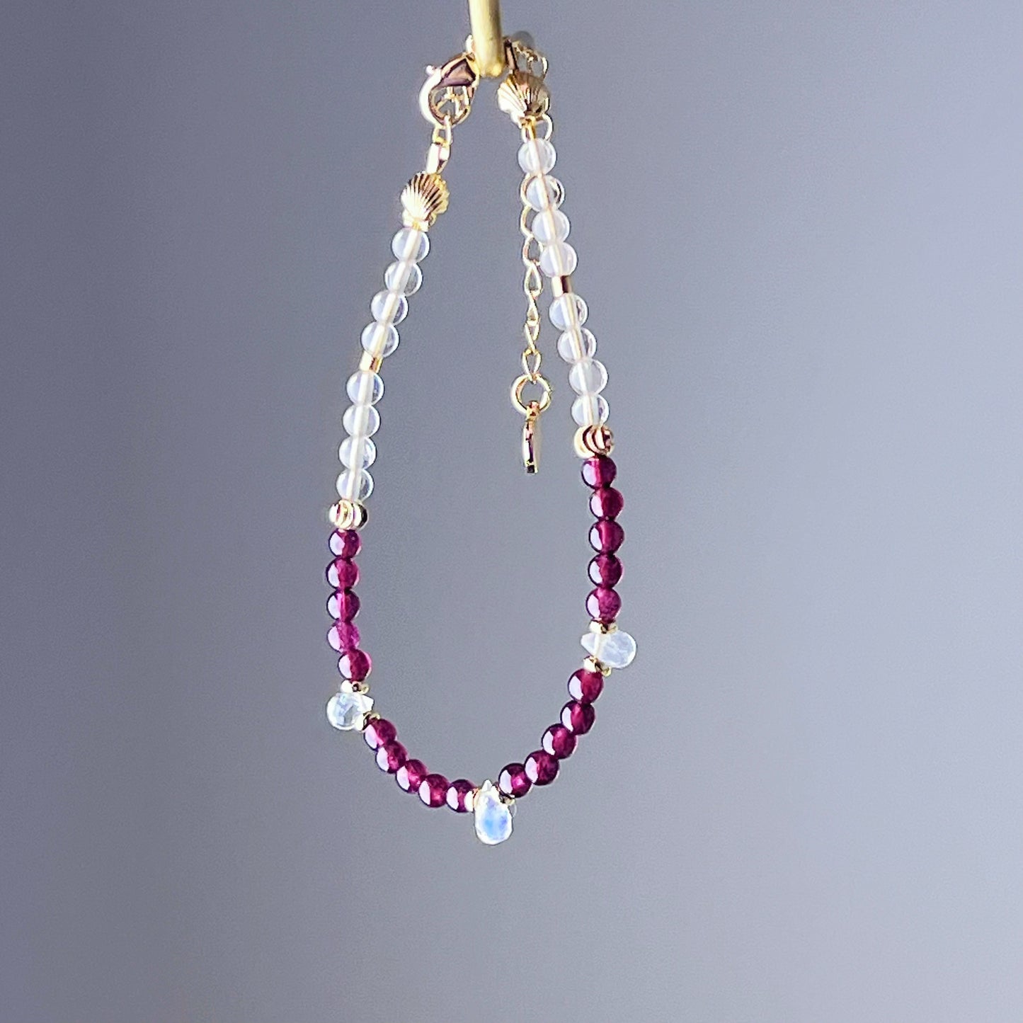 Garnet and Blue Moonstone Teardrop Crystal Bracelet-Ninaouity