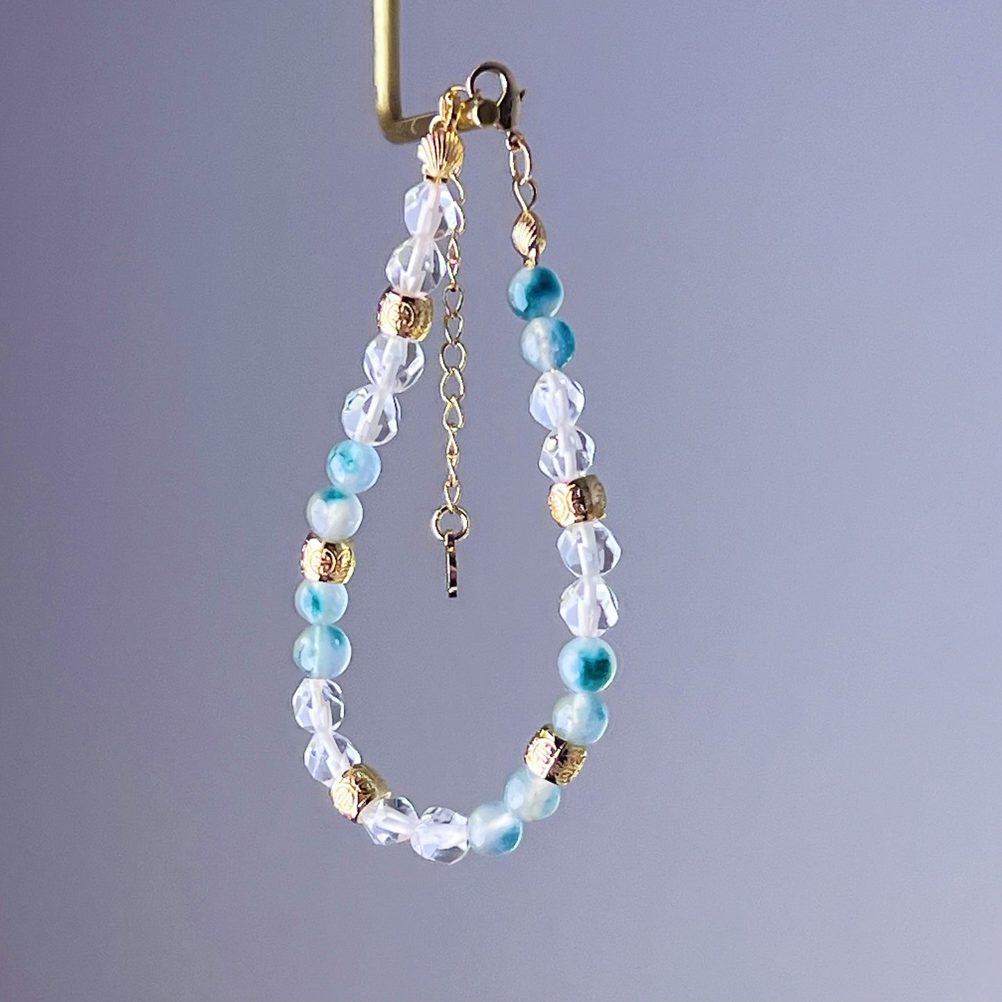Green Jade and Clear Quartz Crystal Bracelet-Ninaouity