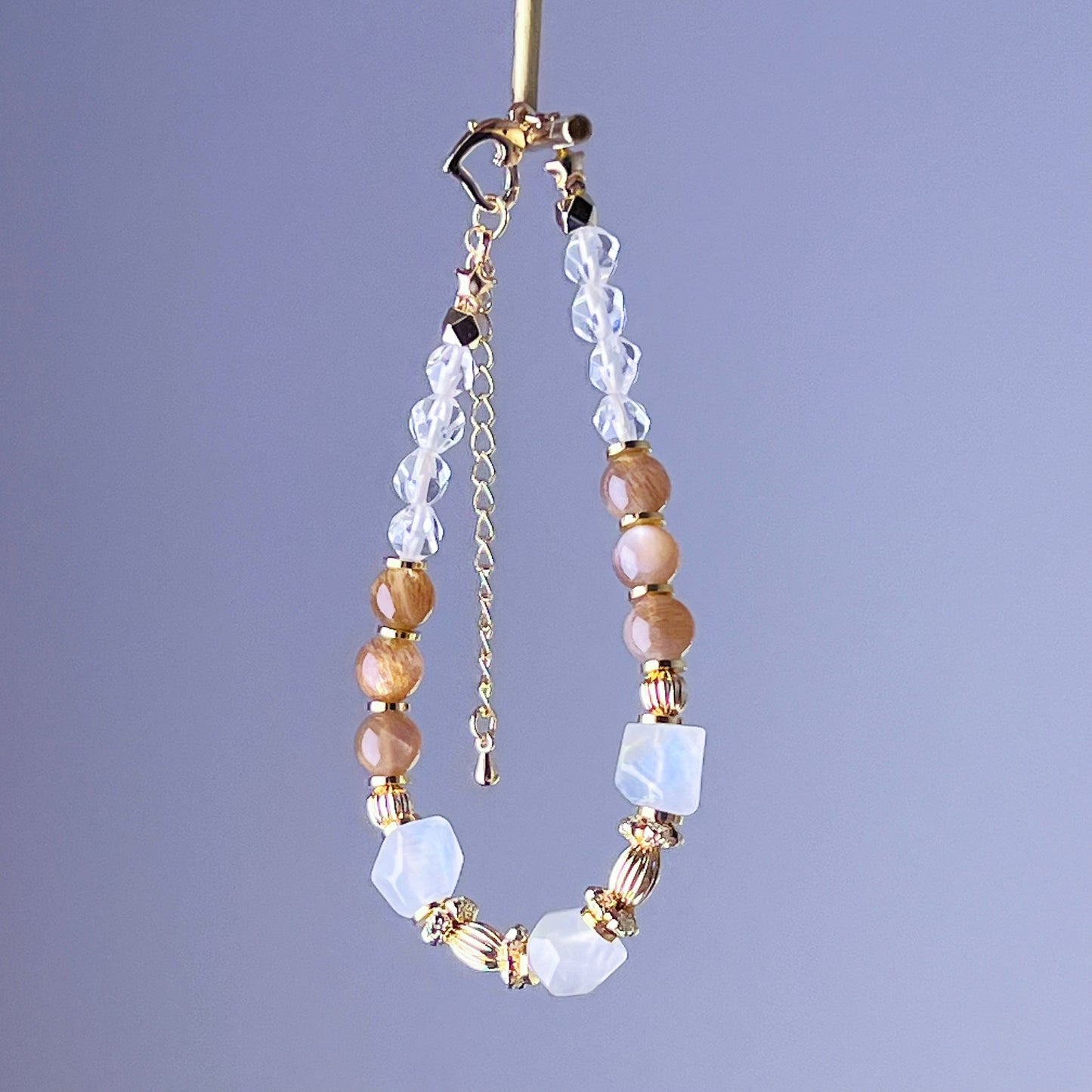 Blue Moonstone and Orange Sunstone Crystal Bracelet-Ninaouity