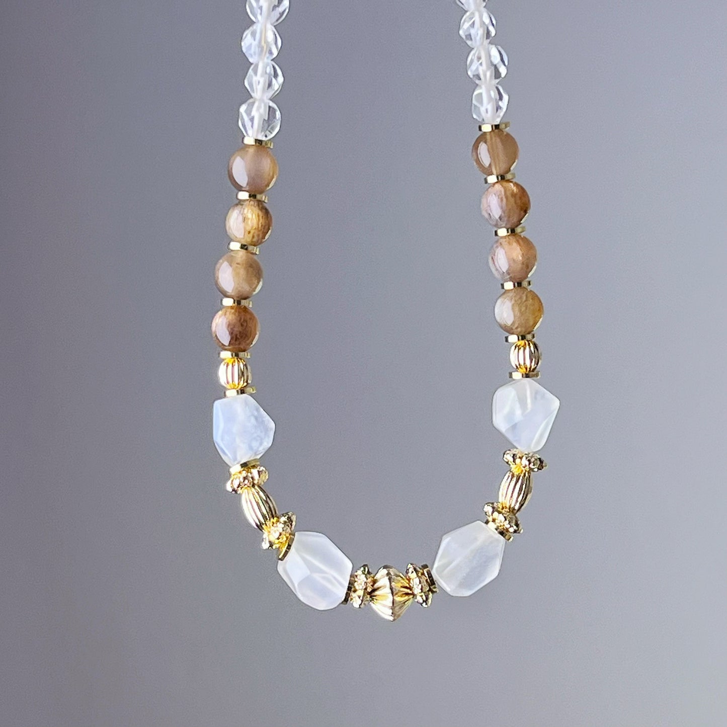 Blue Moonstone and Orange Sunstone Crystal Necklace-Ninaouity