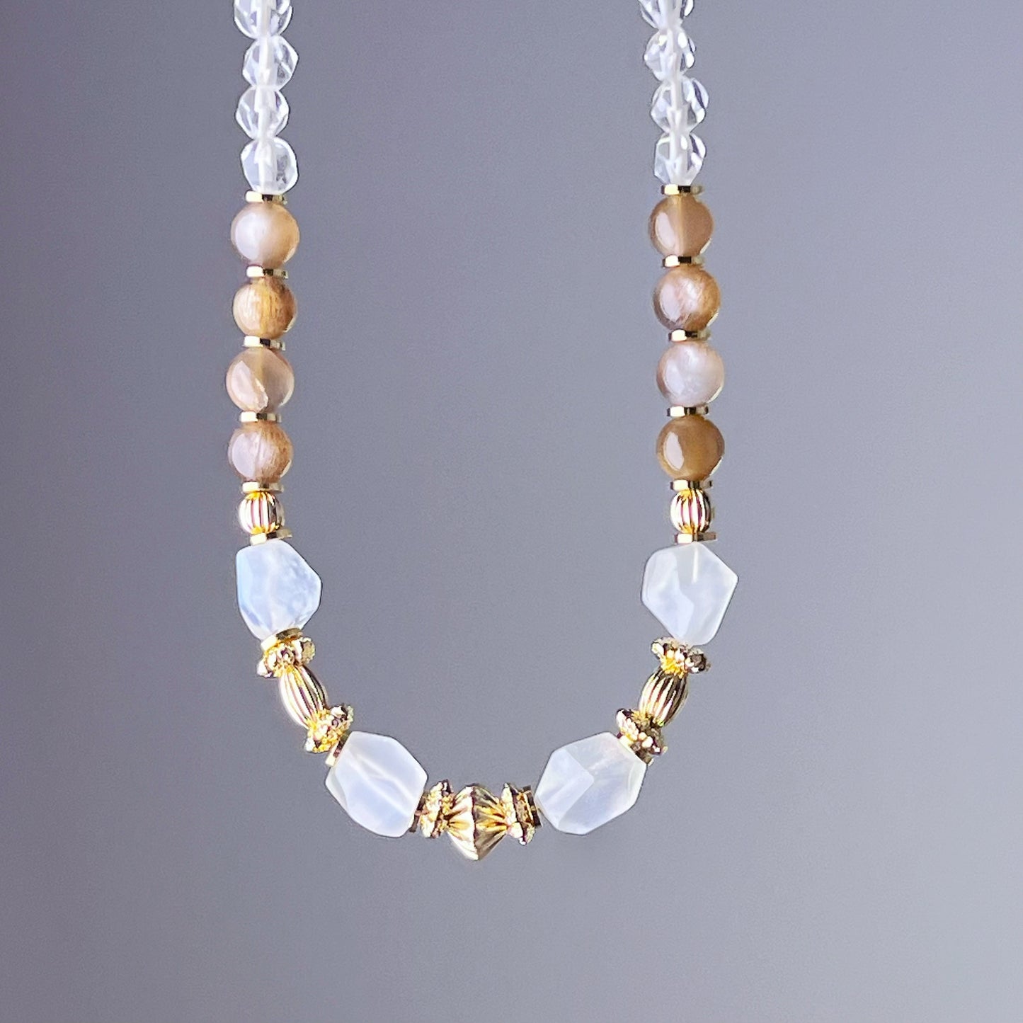 Blue Moonstone and Orange Sunstone Crystal Necklace-Ninaouity