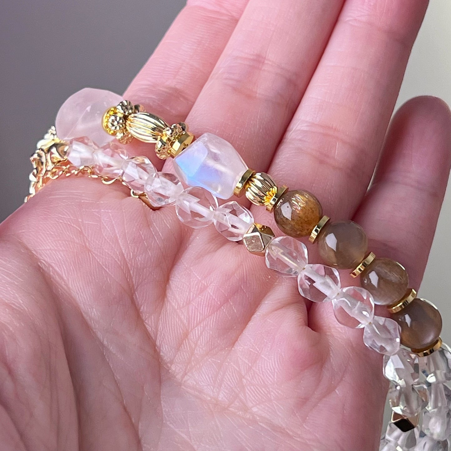 Blue Moonstone and Orange Sunstone Crystal Necklace-Ninaouity