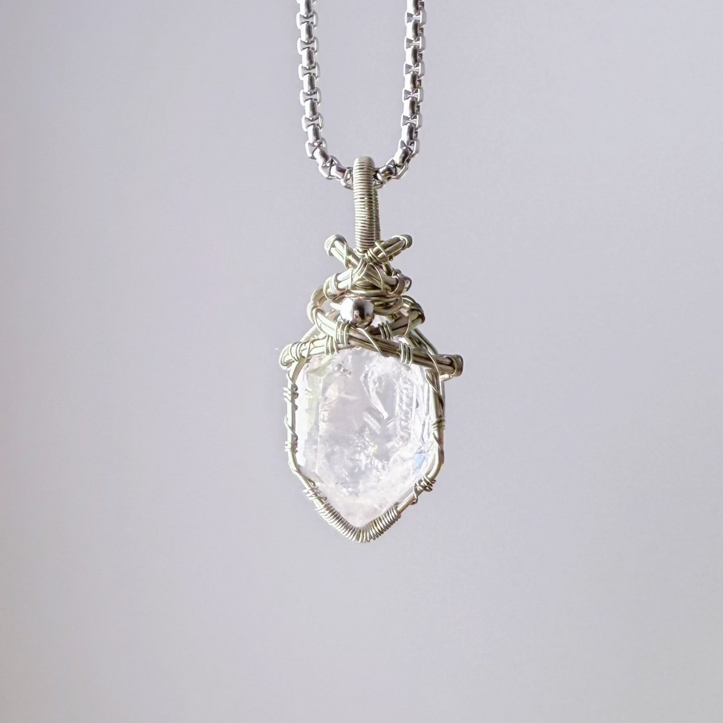Handmade Herkimer Diamond Crystal Copper Wire Wrapped Necklace