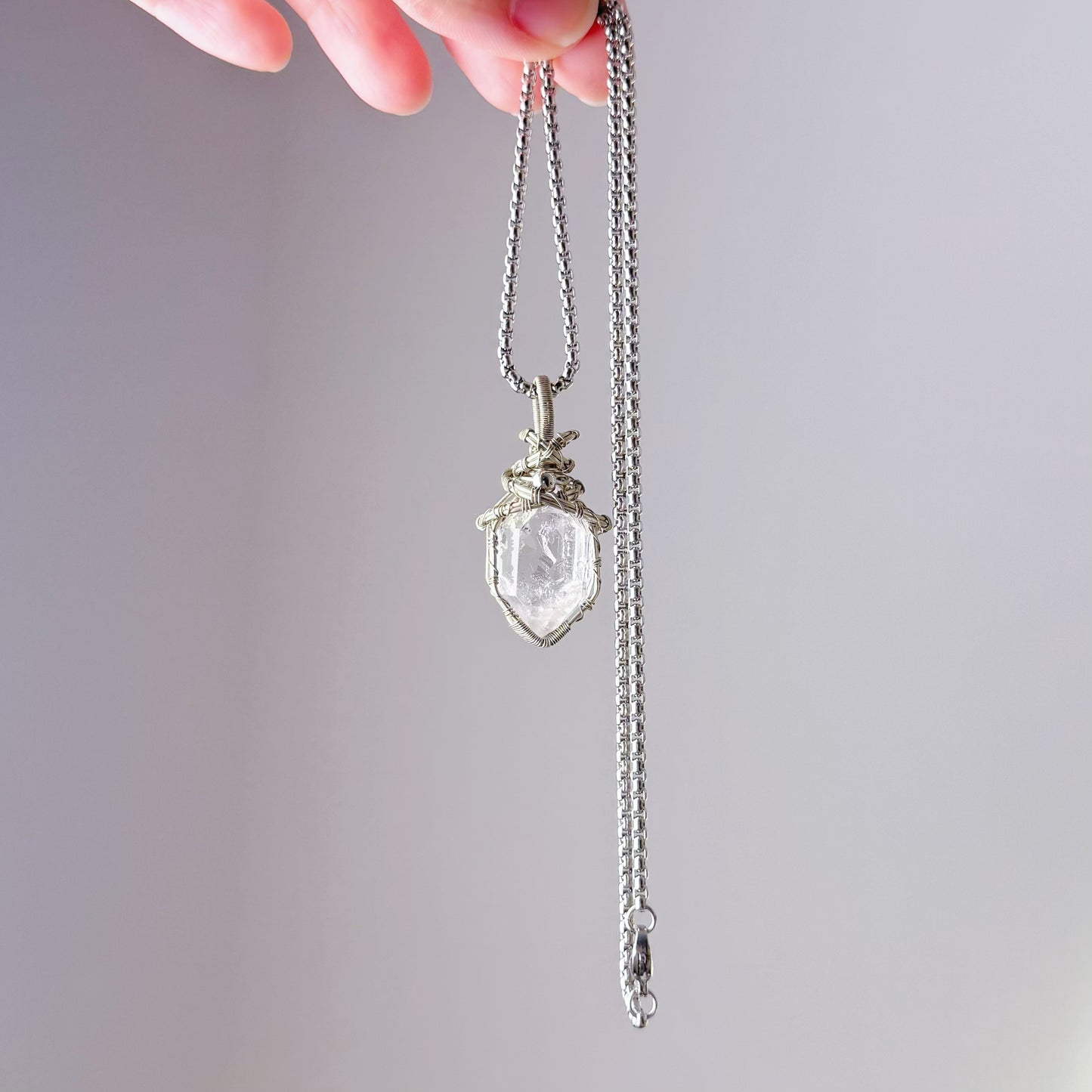 Handmade Herkimer Diamond Crystal Copper Wire Wrapped Necklace