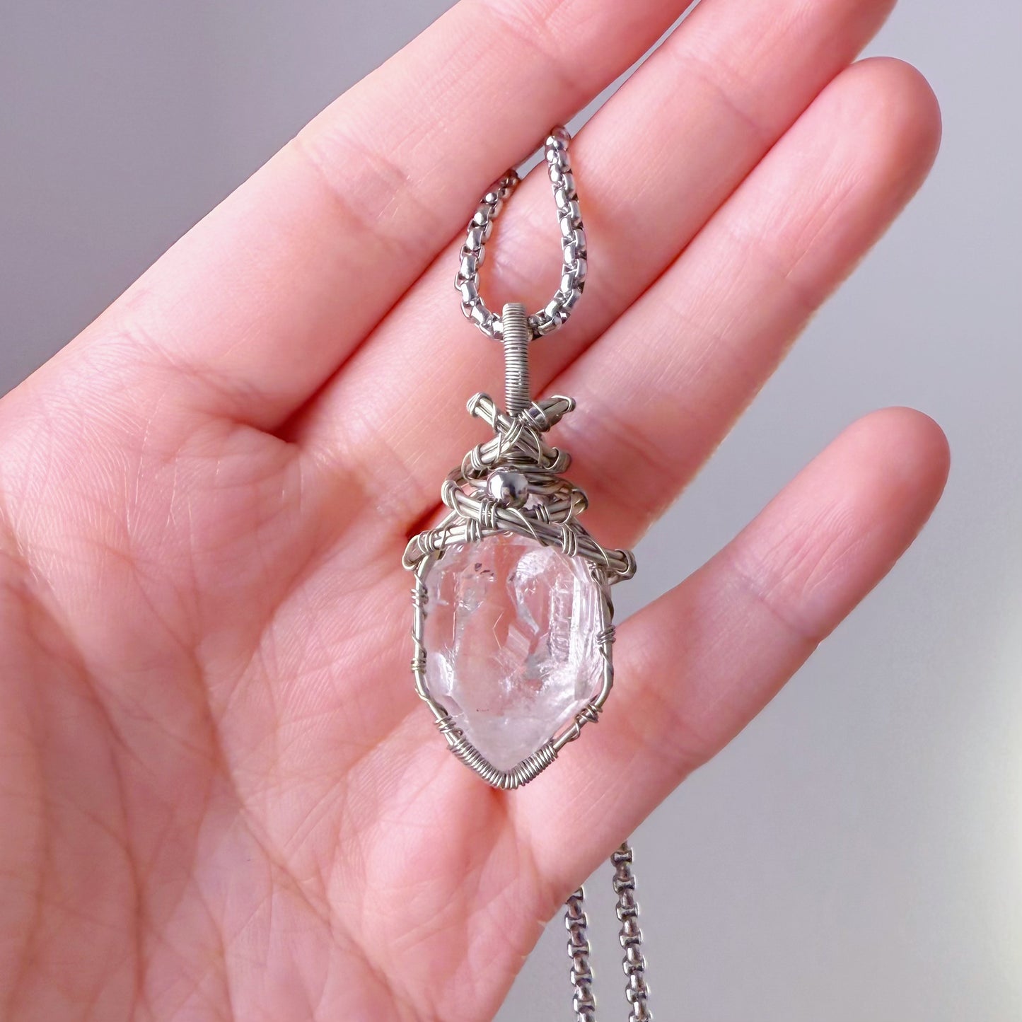 Handmade Herkimer Diamond Crystal Copper Wire Wrapped Necklace