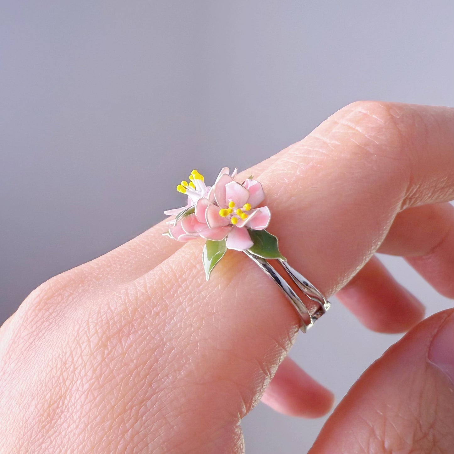 Handmade Apple Blossom Pink and White Flowers Ring