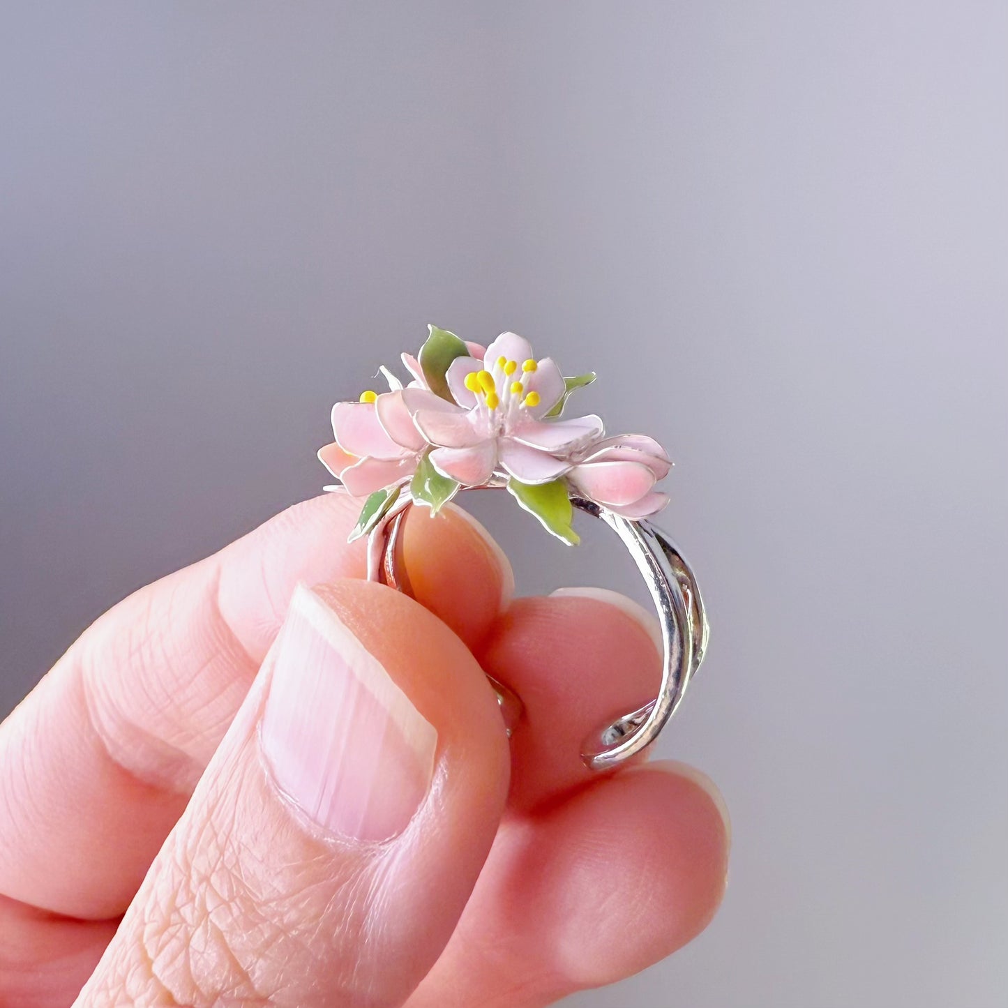 Handmade Apple Blossom Pink and White Flowers Ring