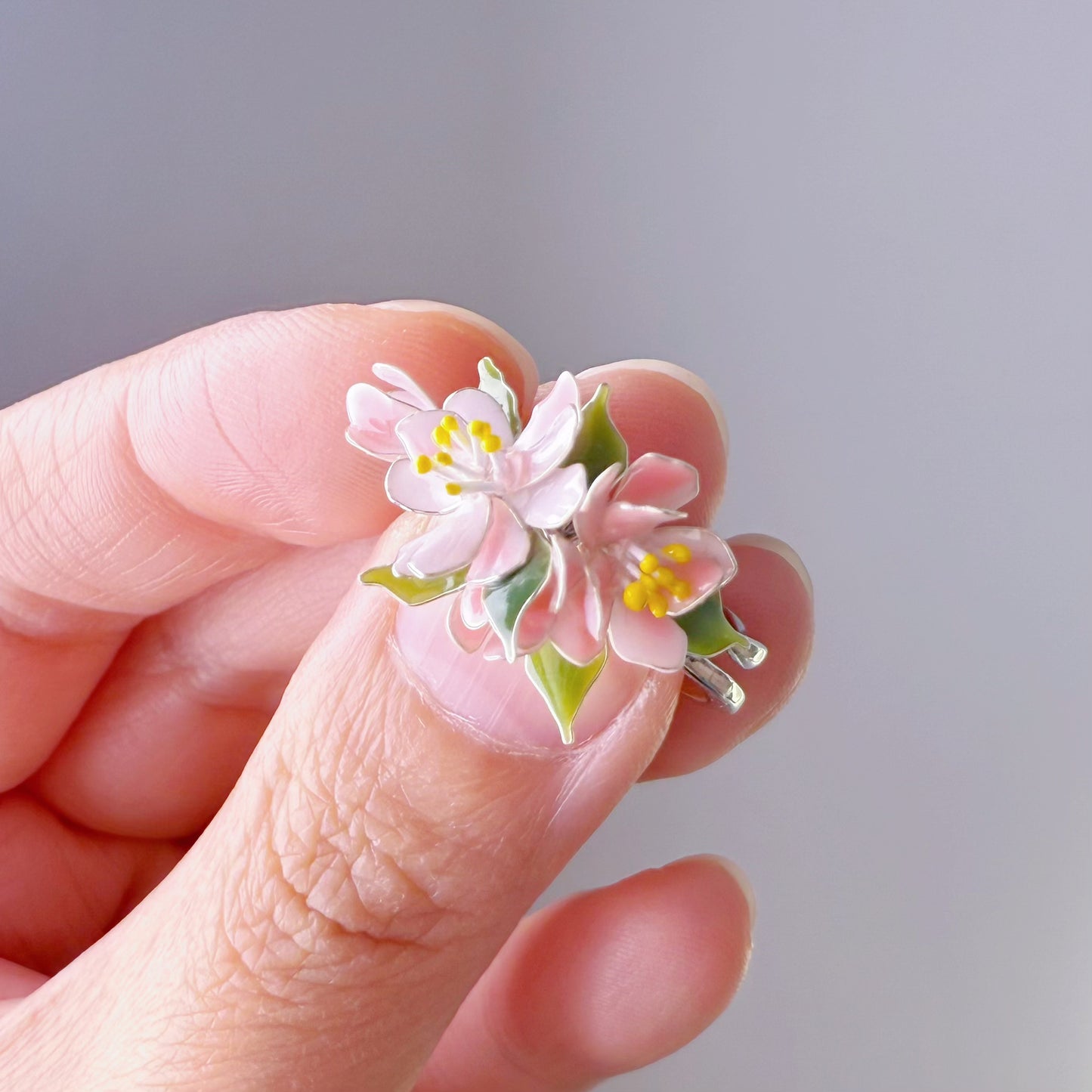Handmade Apple Blossom Pink and White Flowers Ring