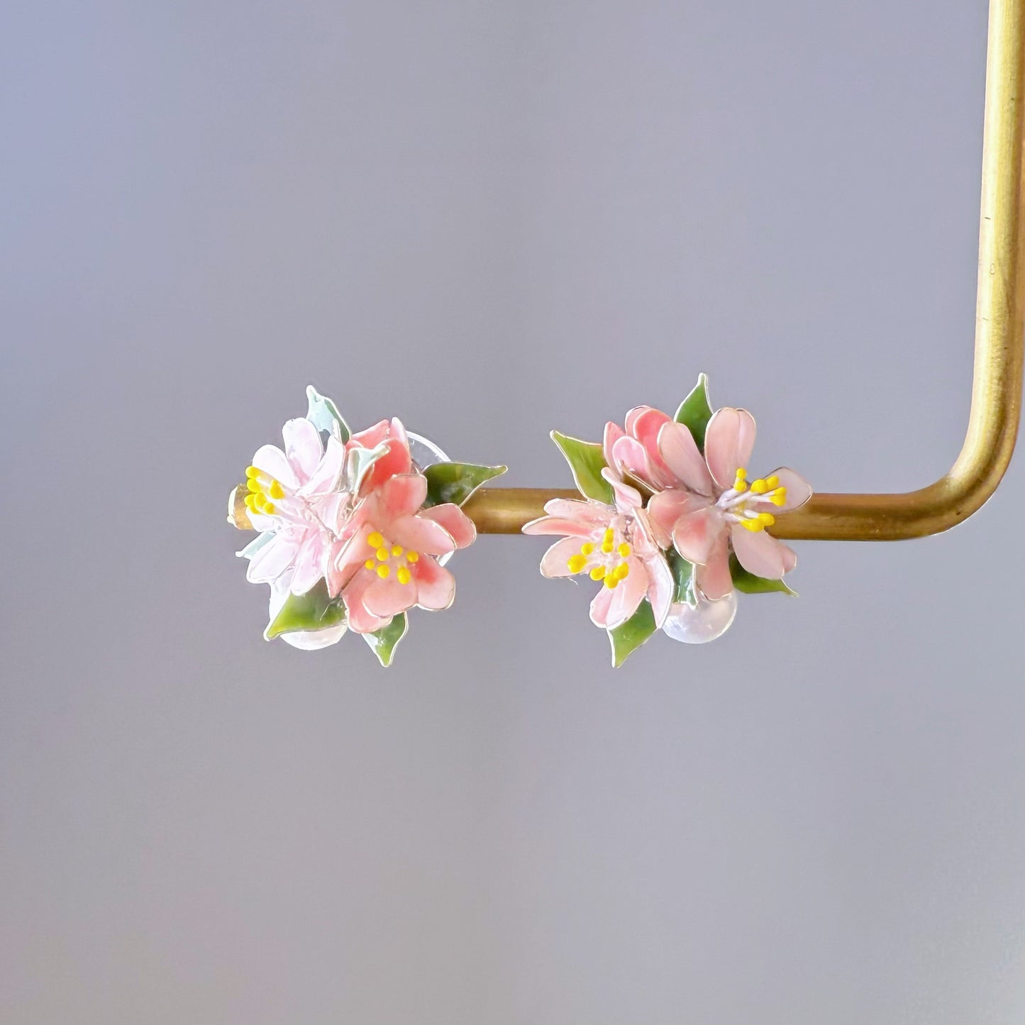 Handmade Apple Blossom Pink and White Flowers Earrings